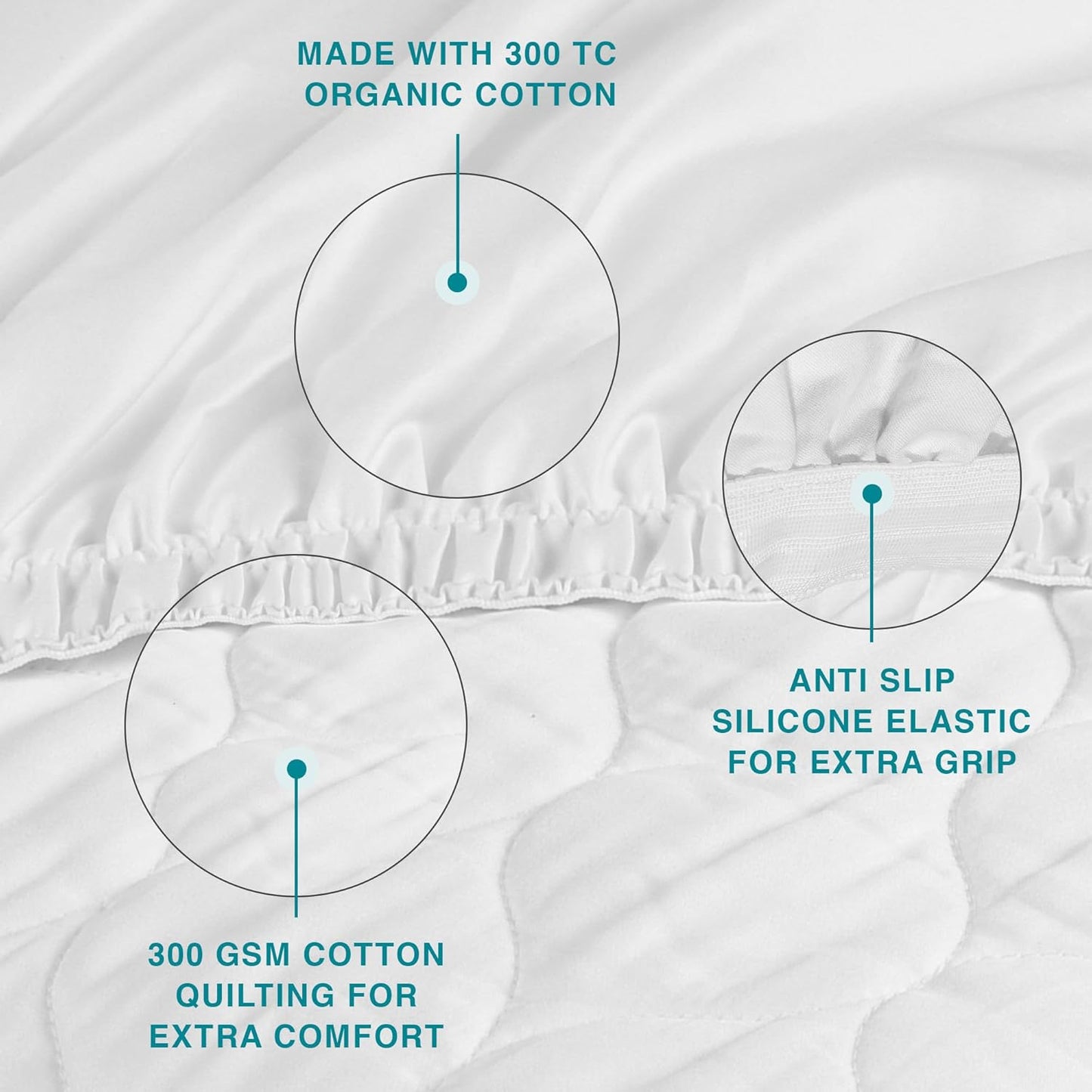 FABDREAMS Organic Quilted Mattress Protector | King Mattress Pad| Mattress Cover| Naturally Breathable | Noiseless| Fits up to 17" Deep Pockets| Temperature Regulating | King | White