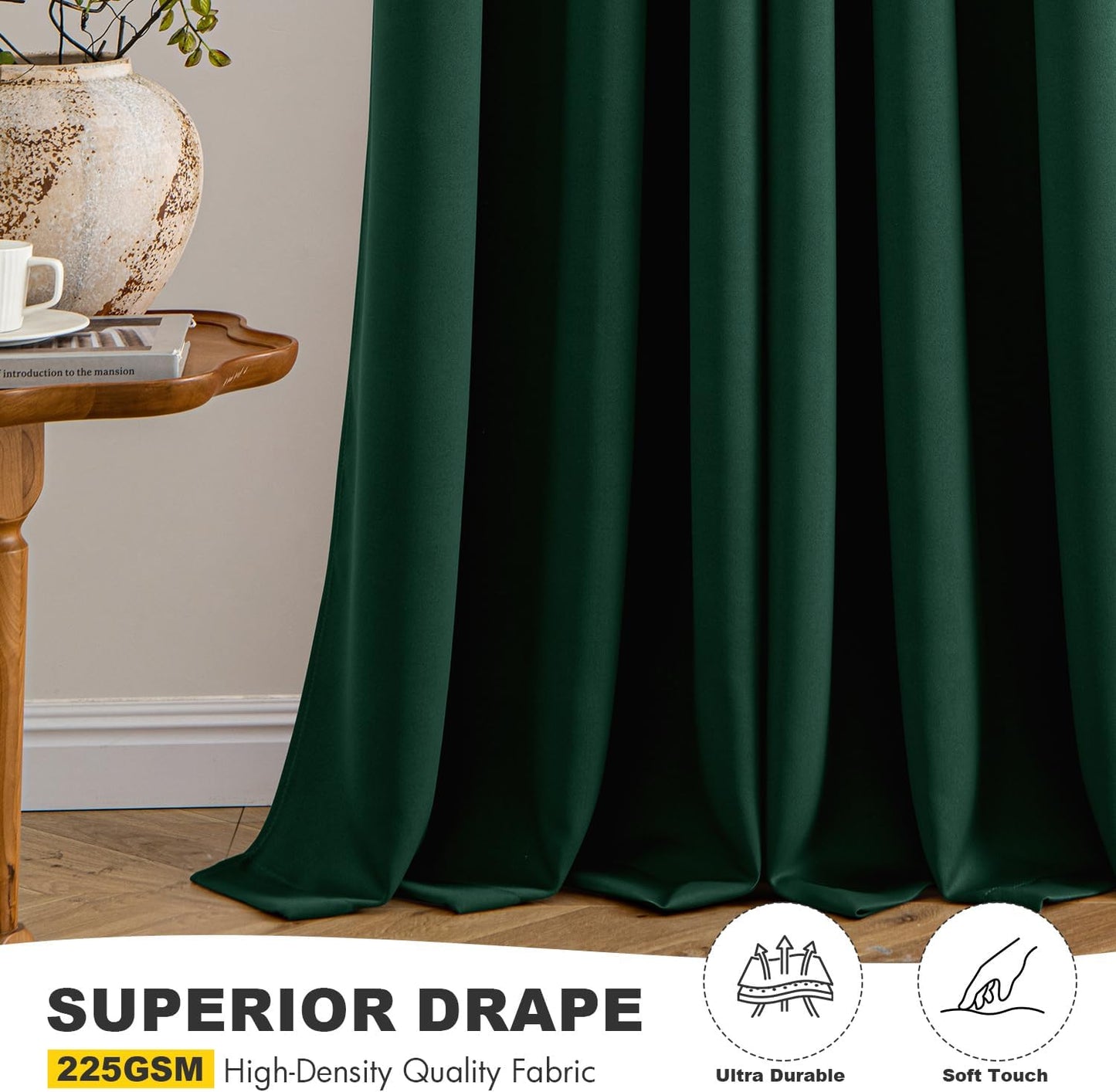 MIULEE Hunter Green Blackout Curtains for Bedroom Living Room 96 Inches Long 2 Panels, Thermal Insulated Room Darkening Drapes Solid Grommet Noise Reduction Emerald Green Christmas Curtains 40x96 Inch