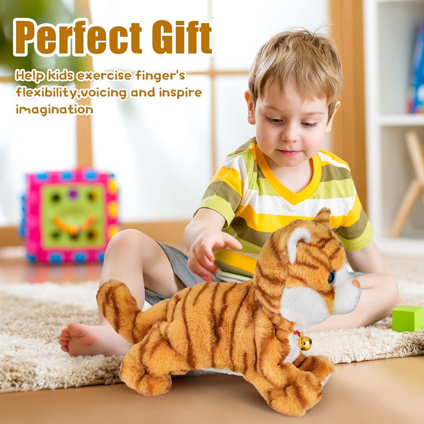 Smalody Interactive Electronic Plush Toy - Upgrade with LED Light Eyes Animated Sound Control Electronic Pet, Robot Cat Kitten Toys Gifts for Boys & Girls Kids Birthday Christmas (Yellow)