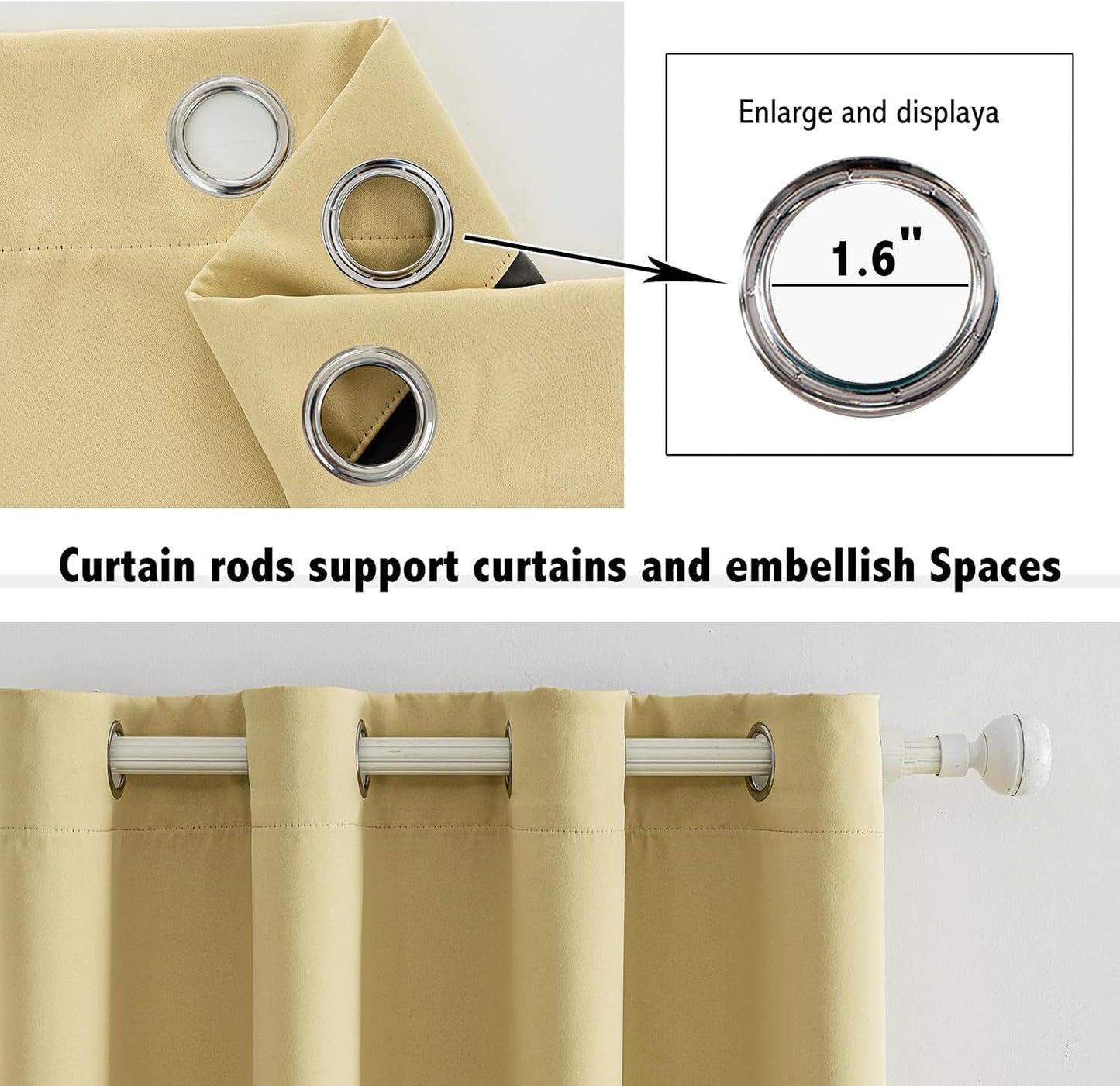 Anytime 100% Blackout Curtain Set, Thermal Insulated & Energy Efficiency Window Draperies for Guest Room, Full Shading Panels for Shift Worker and Light Sleepers（Beige, 2 Panels, 52W x 90L）