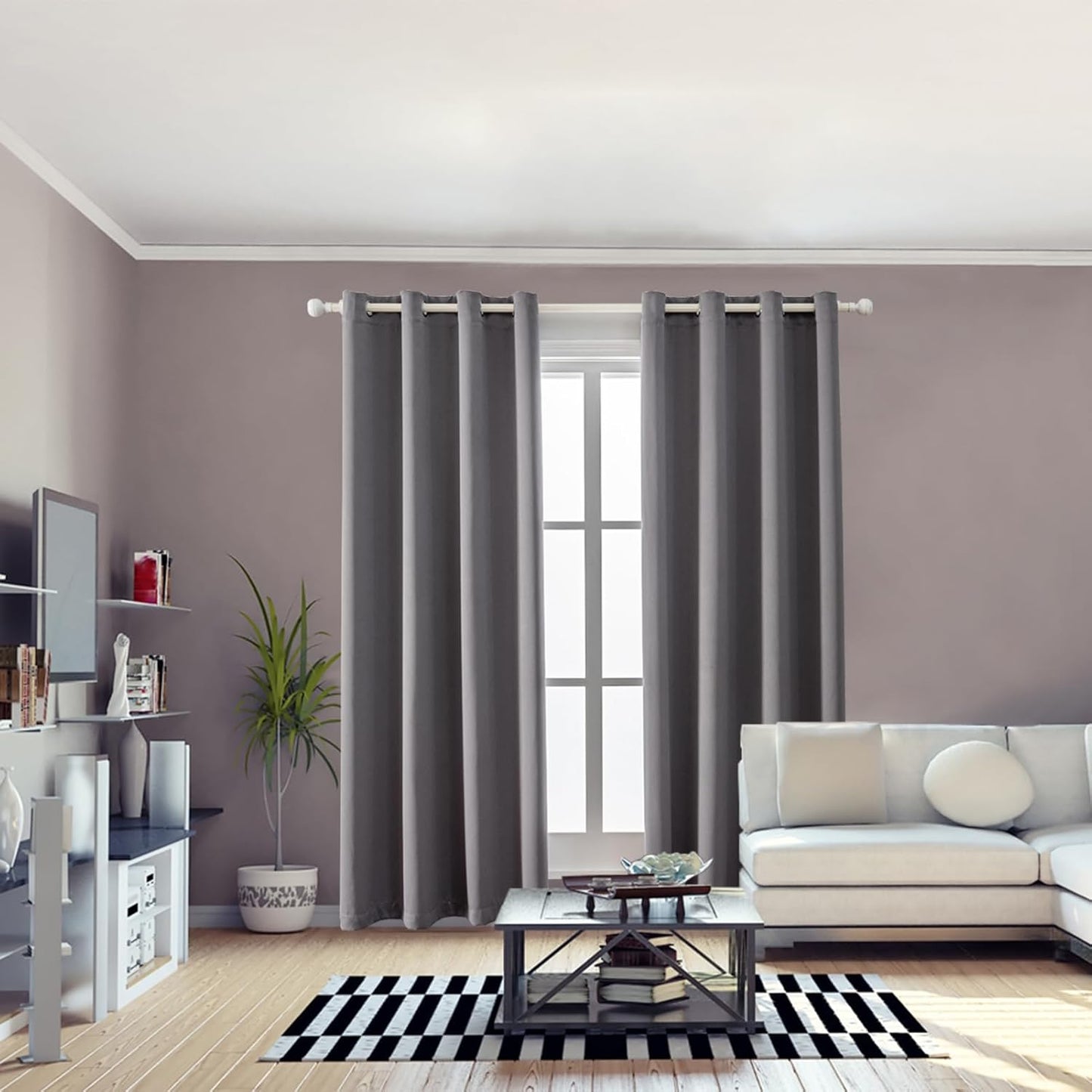 Anytime 100% Blackout Curtain Set, Thermal Insulated & Energy Efficiency Window Draperies for Guest Room, Full Shading Panels for Shift Worker and Light Sleepers（Grey, 2 Panels, 52W x 102L）