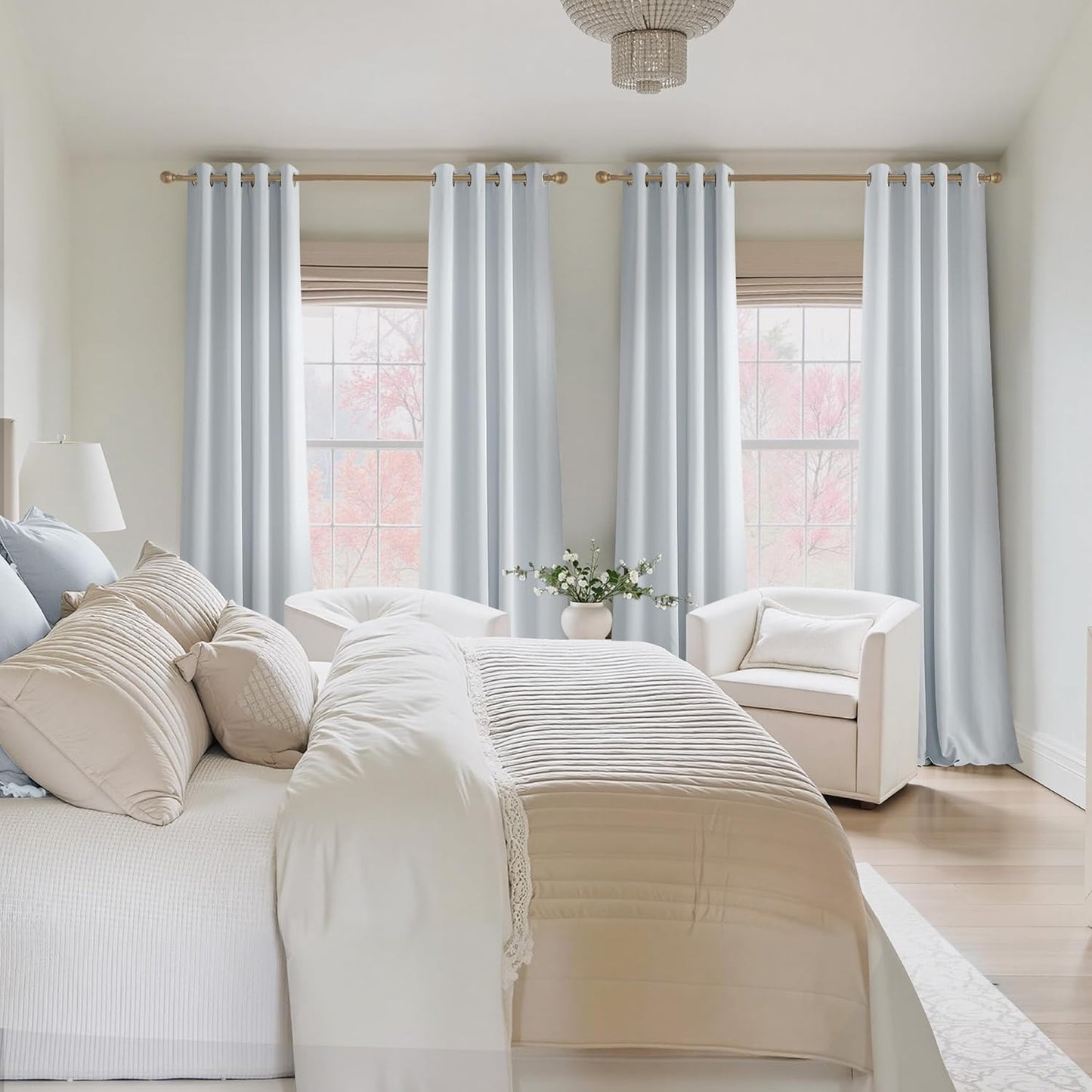 NICETOWN Greyish White Curtains for Bedroom 102 inches Long, Roon Darkening Grommet Curtains for Living Room, Noise Reducing Privacy Window Treatment Drapes for Nursery, Laundry Patio, 2 Panels, W52