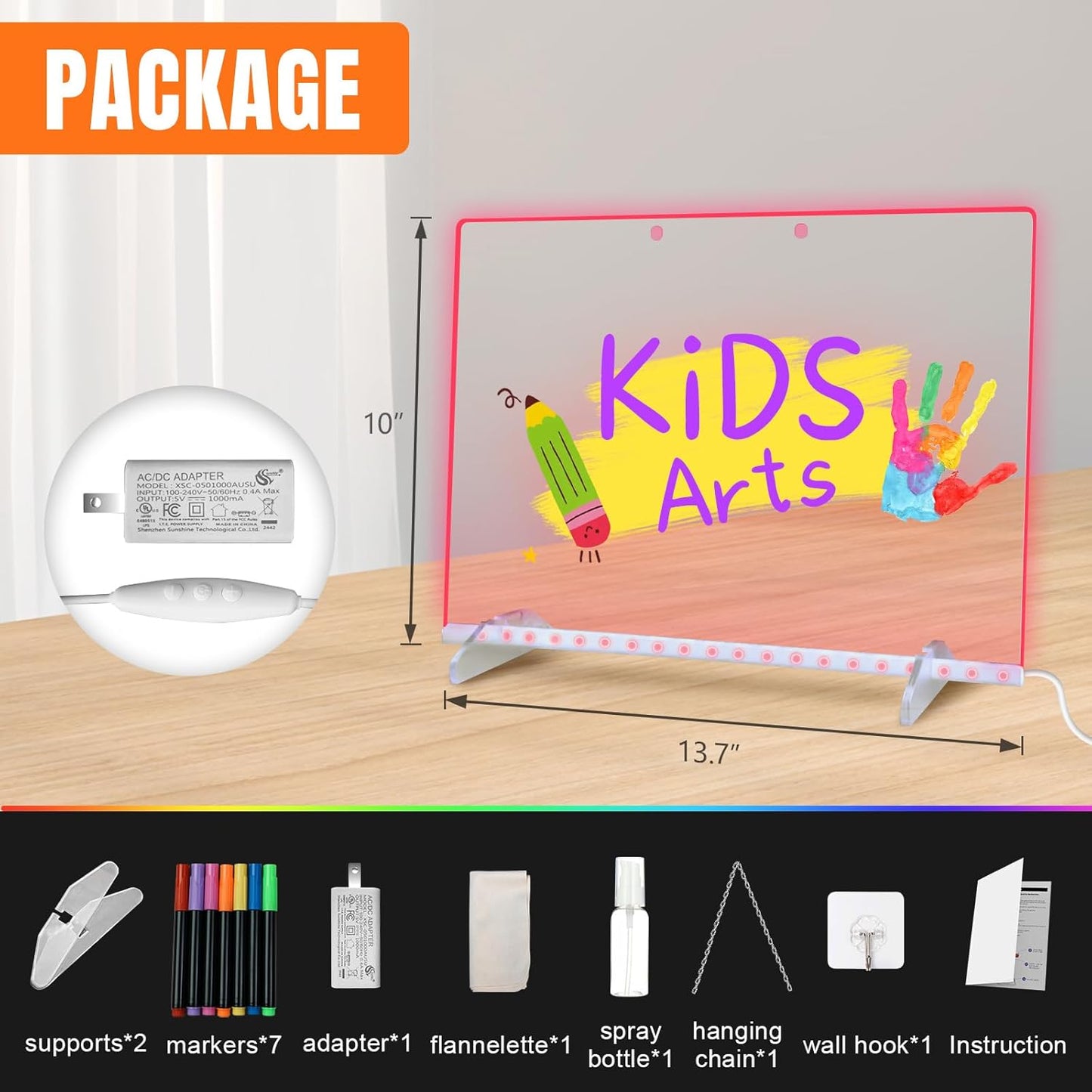 Led Drawing Board with Highlighter 7 Pcs,Led Note Board with Colors,13.7"X10" 6 Modes & 8 Colors Acrylic Dry Erase Board with Light,Doodle Glow Drawing Board,Gift Kids Toy for Home/Office/School