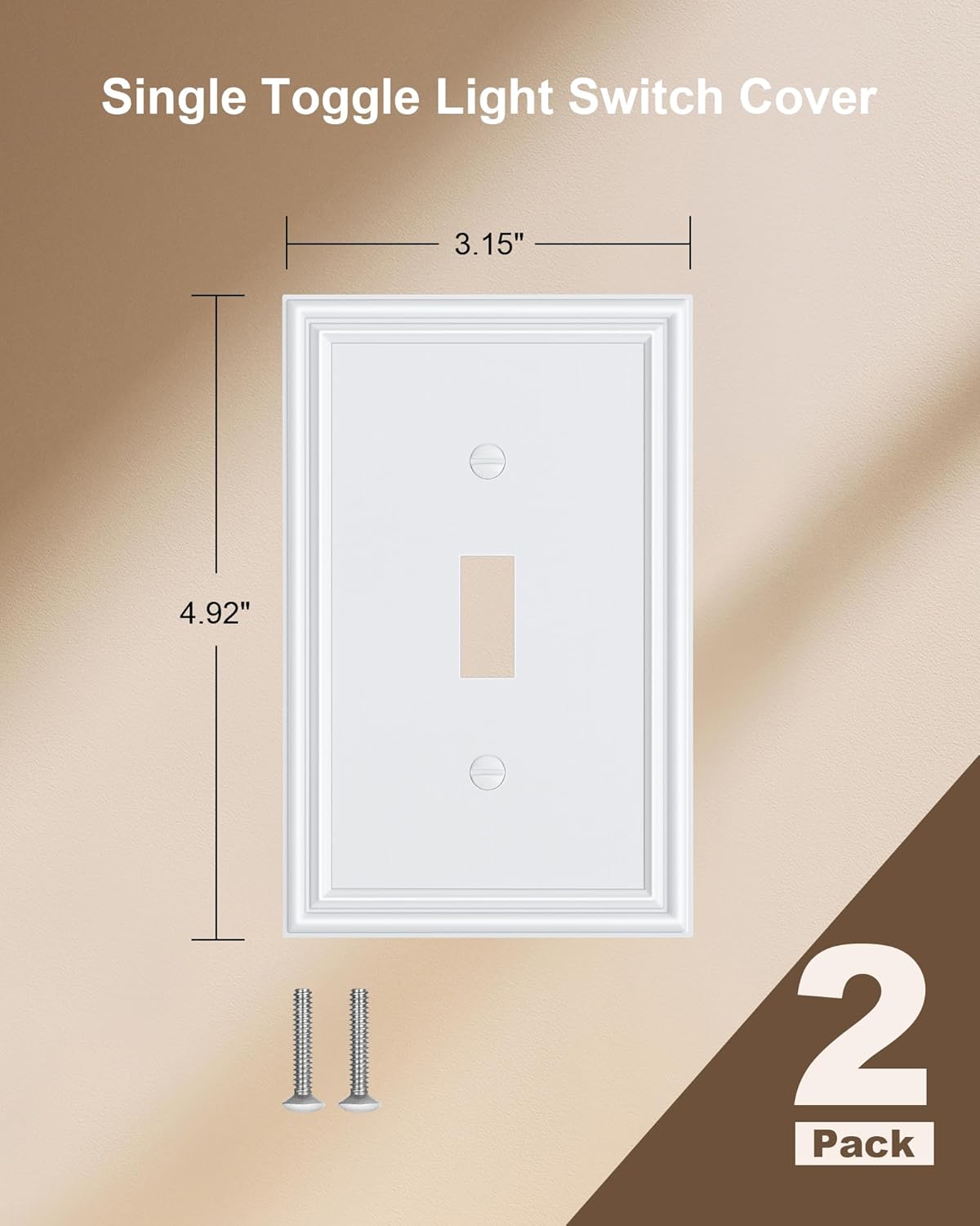 2-Pack Single Toggle Light Switch Cover Plate, Durable Solid Zinc Alloy Decorative Switch Plate Covers, White 1 Gang Wall Plate, Corrosion Resistant