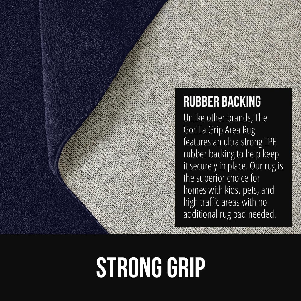 GORILLA GRIP Ultra Soft Washable Area Rug, 8x10, Stain and Slip Resistant Plush Thick Carpet for Bedroom Living Room, No Shed Floor Rugs, Pet Friendly, Dorm Essentials, Nursery Home Decor, Navy Blue