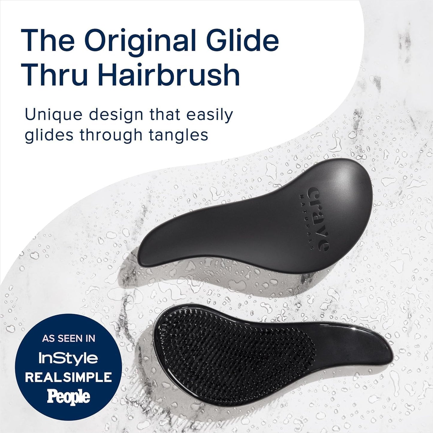 Crave Naturals Biggie Glide Thru Hair Brush - Detangler Brush for Curly, Straight, Wet or Dry Hair - Gentle Detangling Brushes for Adults, Kids, Toddlers - Hair Accessories for Women, 8.4x3.4 - Black