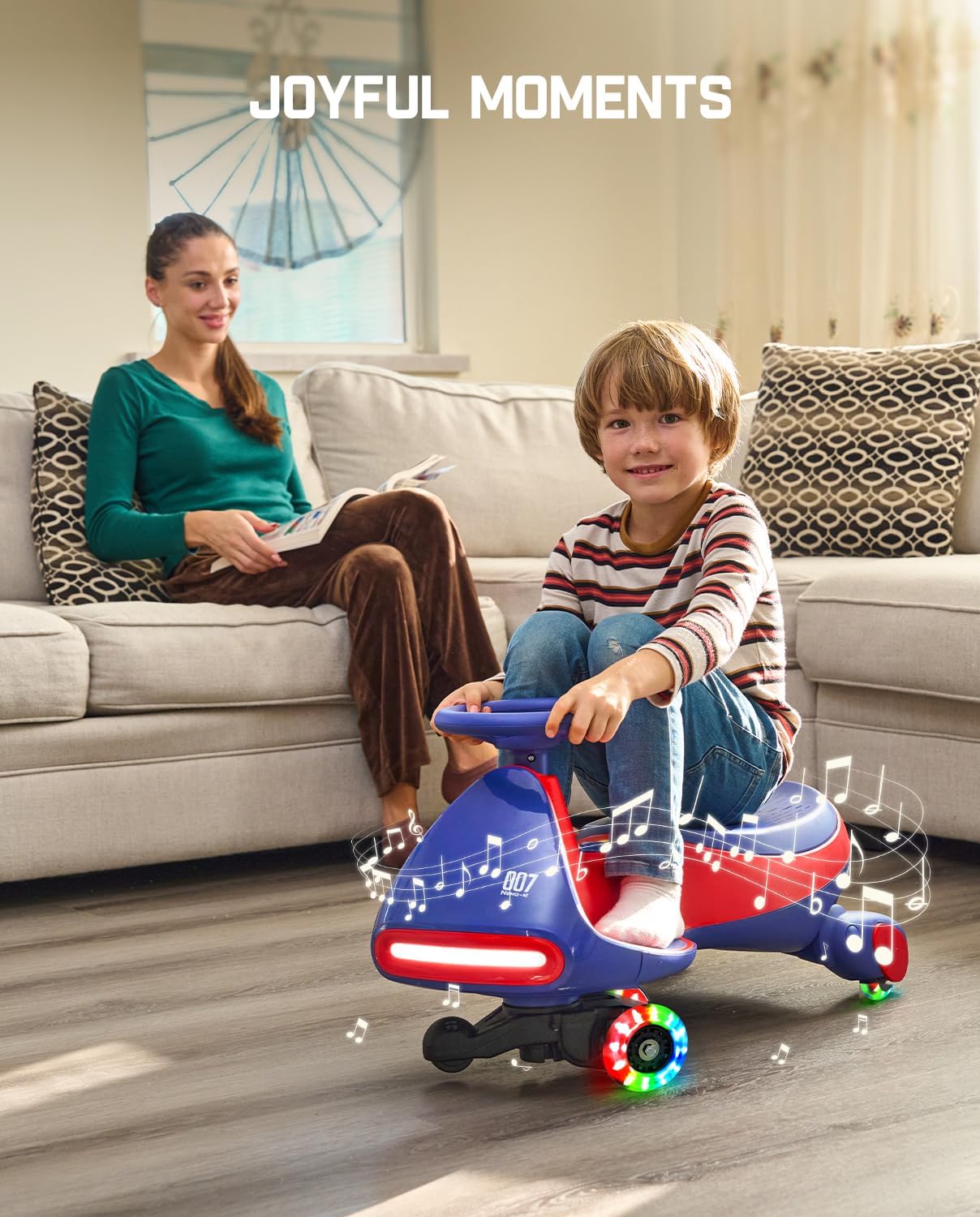 FanttikRide 6V N7 Classic Electric Wiggle Car with Pedal, Rechargeable Battery, Ride on Toys, Swing Car, 2 Speeds, Anti-Rollover, Flashing Light Wheels, Bluetooth, for Ages 3 and Up, 150 Lbs, Blue