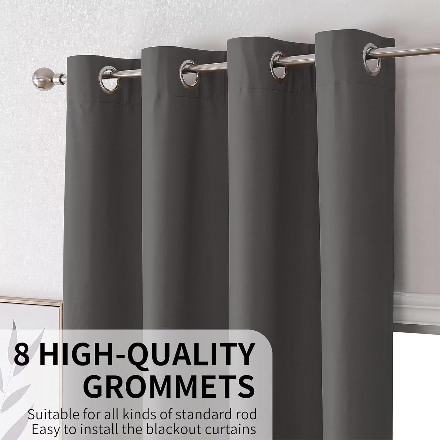 Joydeco Blackout Curtains, 2 Panels Sets, 52x72 Inches, Grey, Grommet, Thermal Insulation, Room Darkening, for Bedroom & Living Room