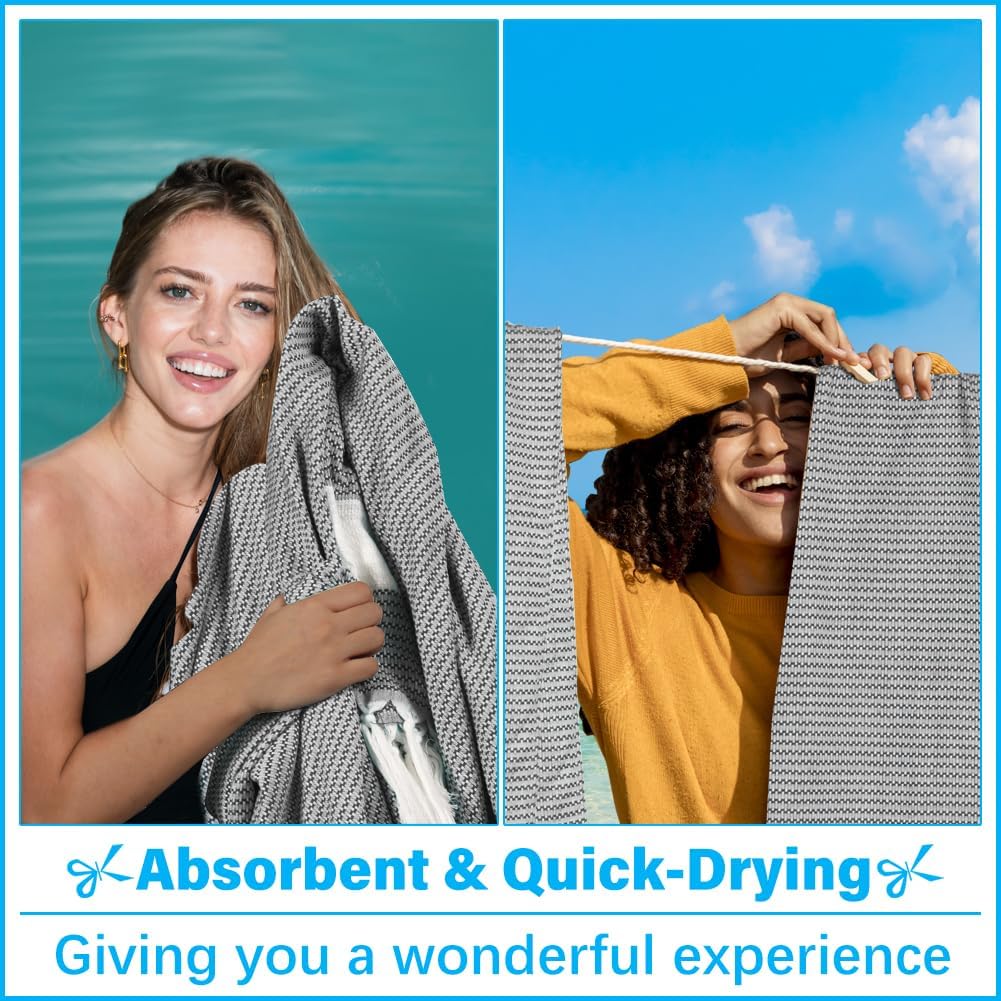 Oversized Turkish Beach Towel Blanket XXL Cotton Sandproof Towels Boho Woven Extra Large Big Sand Free Giant Throw Thick Blankets Huge Quilt XL Picnic Camping Necessities Cloud For Adult Gifts Black