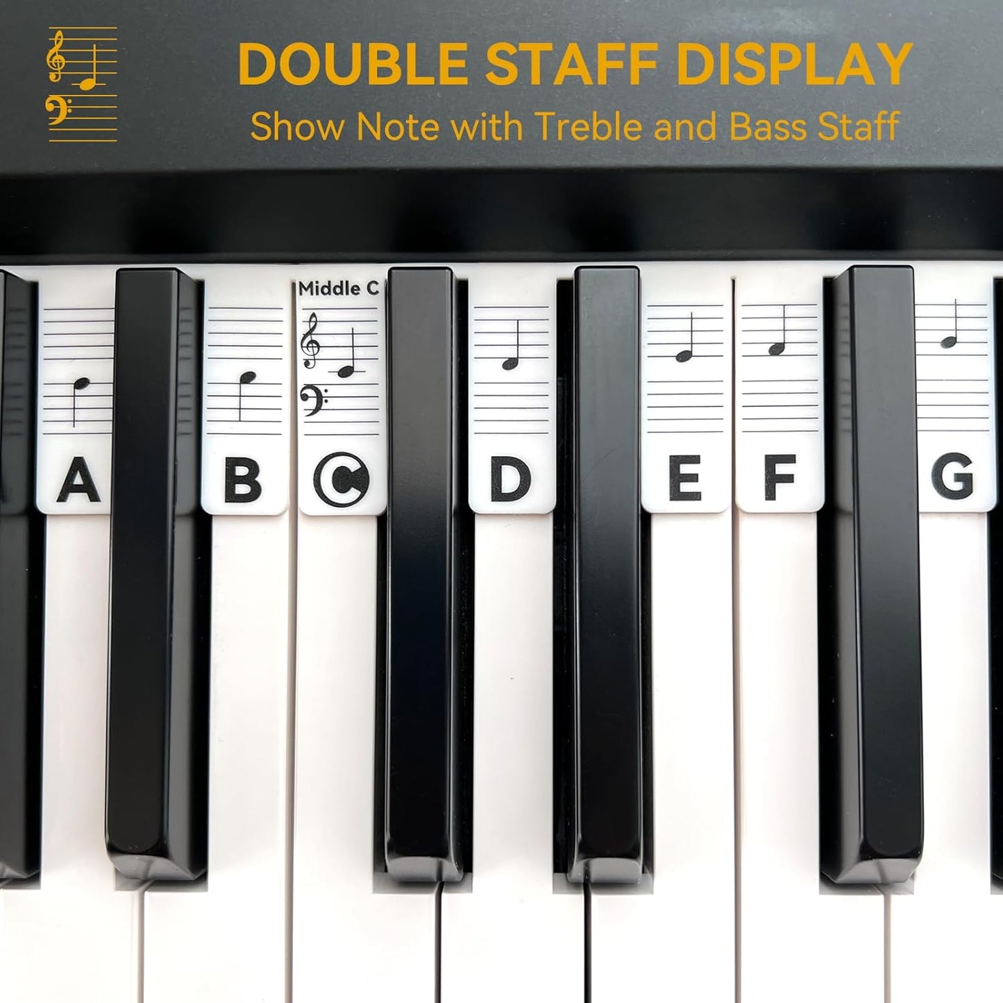 Piano Notes Guide for Beginner, Removable Piano Keyboard Note Labels for Learning, 88-Key Full Size, Made of Silicone, No Need Stickers, Reusable and Comes with Box (Classic Black）