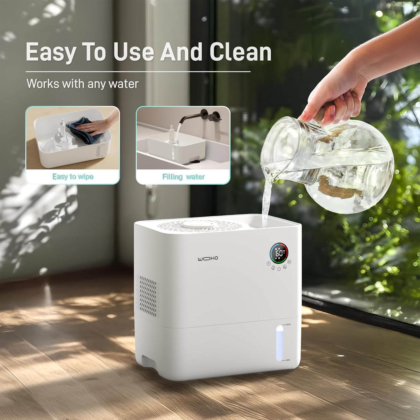 Evaporative Humidifier for Bedroom, 5L Quiet No Mist Humidifier With Aroma Diffuser, 14H Timer, Top-Fill, 5 Speed, No White Dust, Easy to Clean, for Baby, Nursery, Home & Office