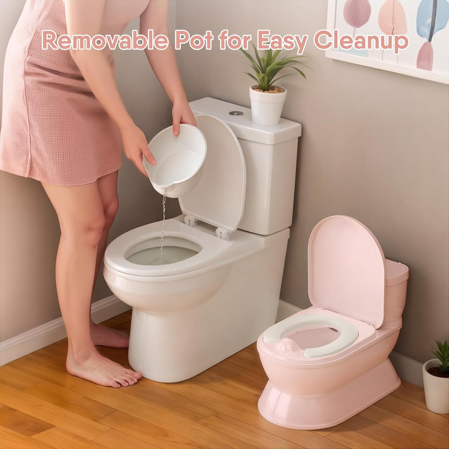 2-in-1 Toddler Potty Training Toilet - Larger Potty Chair & Detachable Training Seat for Boys & Girls Ages 1-3 with Flushing Sound, Wipes Storage, Toilet Paper Holder