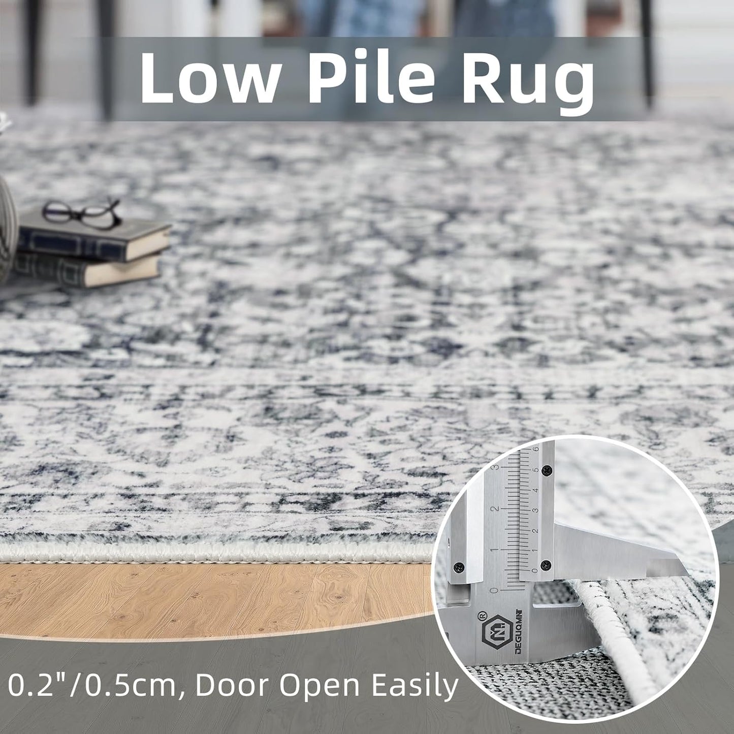 Deerly Grey Rug 6x9 Rugs for Living Room Distressed, Washable Area Rugs Non Slip Large Rug for Bedroom Dining Room Office, Floor Decoration Big Rug Mat Low-Pile(Grey)