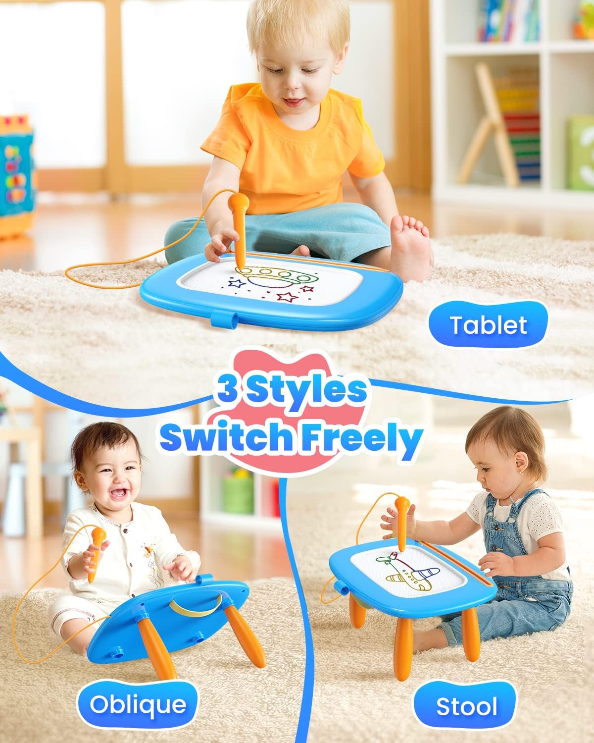 Toddlers Toys Ages 1-3, Magnetic Drawing Board, Doodle Board Pad Learning and Educational Toys for 18 Months Baby 1-3 Yr Kids Birthday Gifts - Blue
