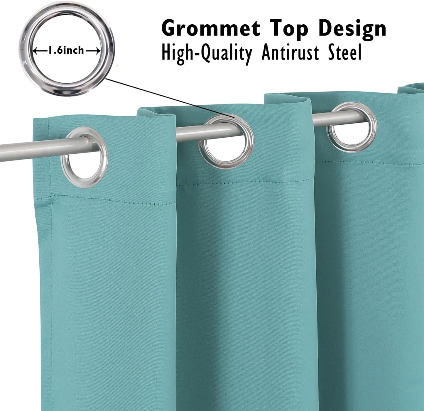 ChrisDowa Blackout Curtains 45 inches Long for Bedroom - 2 Panels Set Grommet Thermal Insulated Room Darkening Curtains for Living Room (Aqua, 52 x 45 Inch)