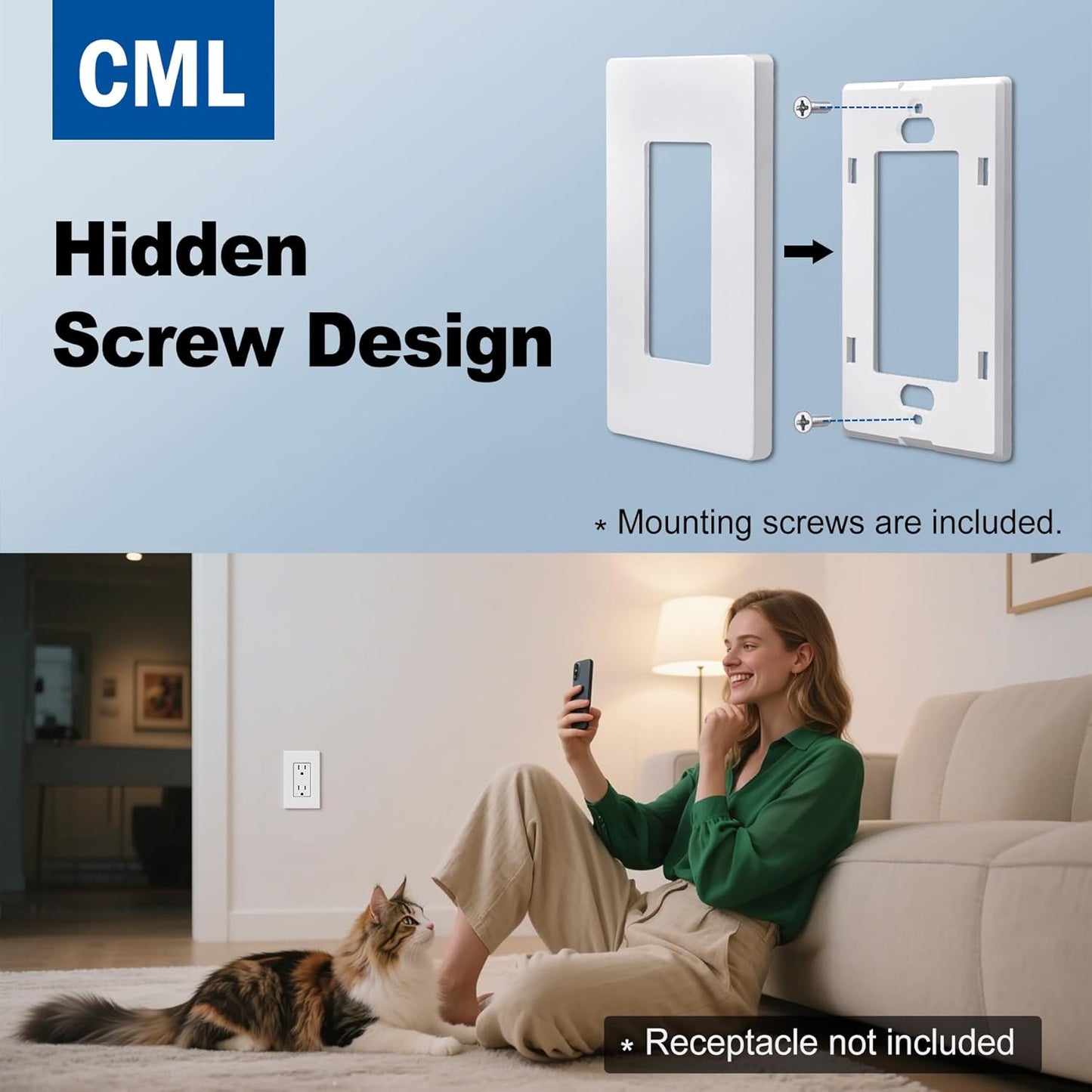CML Matte White 1-Gang Screwless Decorative Wall Plates, 120 Pack Decorator Light Switch Covers, Standard Size 2.91” X 4.68”, Scratch and Impact Resistant, Hidden Screws, UL Listed