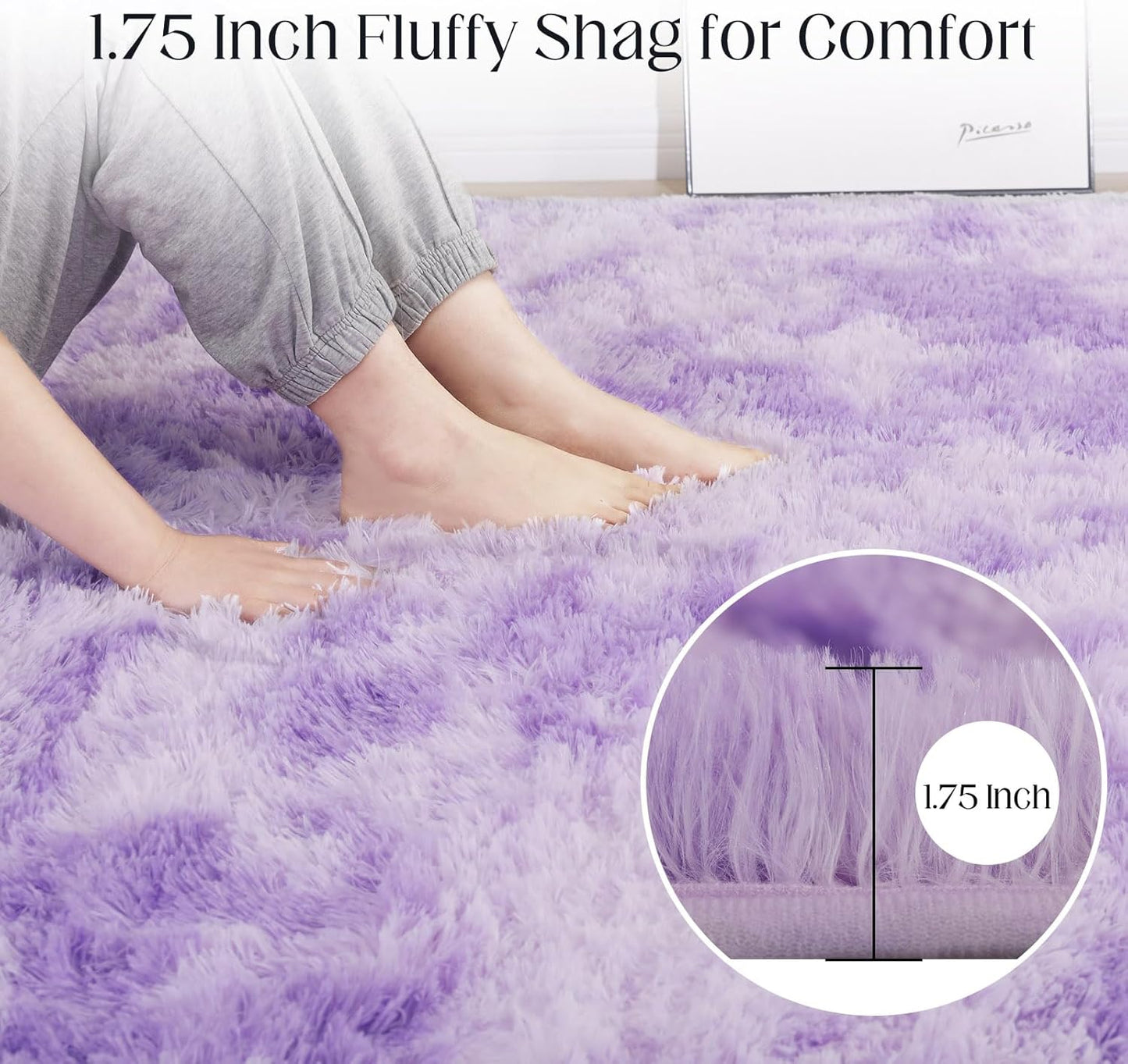 Luxury 3x5 Area Rug, Ultra Soft Rugs for Living Room, Plush Carpet Rugs for Bedroom, Non-Slip Indoor Rug for Nursery, Study Room, Playroom, Home Decor, Tie-Dyed Purple