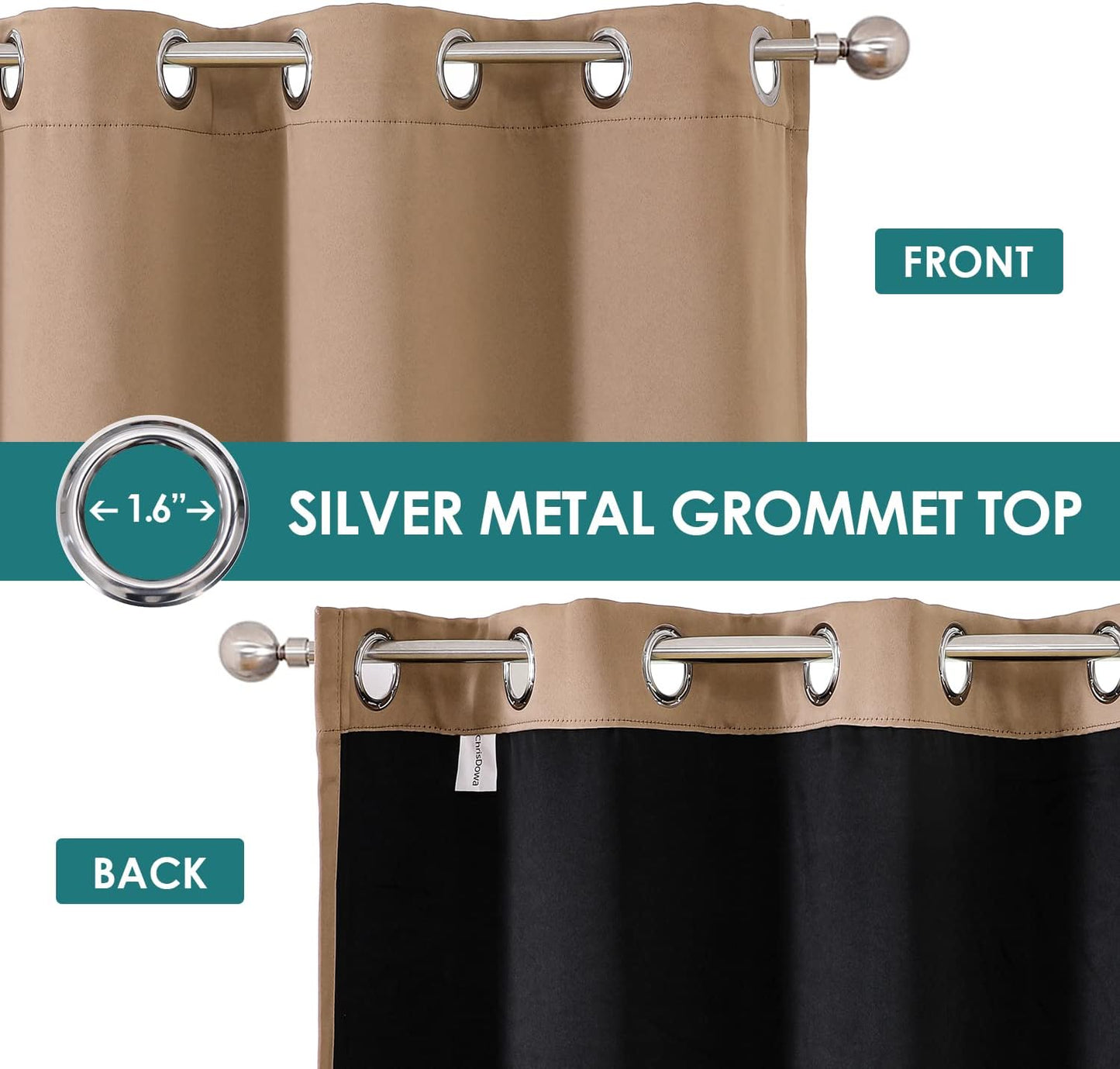ChrisDowa 100% Blackout Curtains 120 inch Long for Bedroom with Black Liner, 2 Thick Layers Total Blackout Thermal Insulated Grommet Long Window Curtains 2 Panels Set (Cappuccino, 52 x 120 Inch)