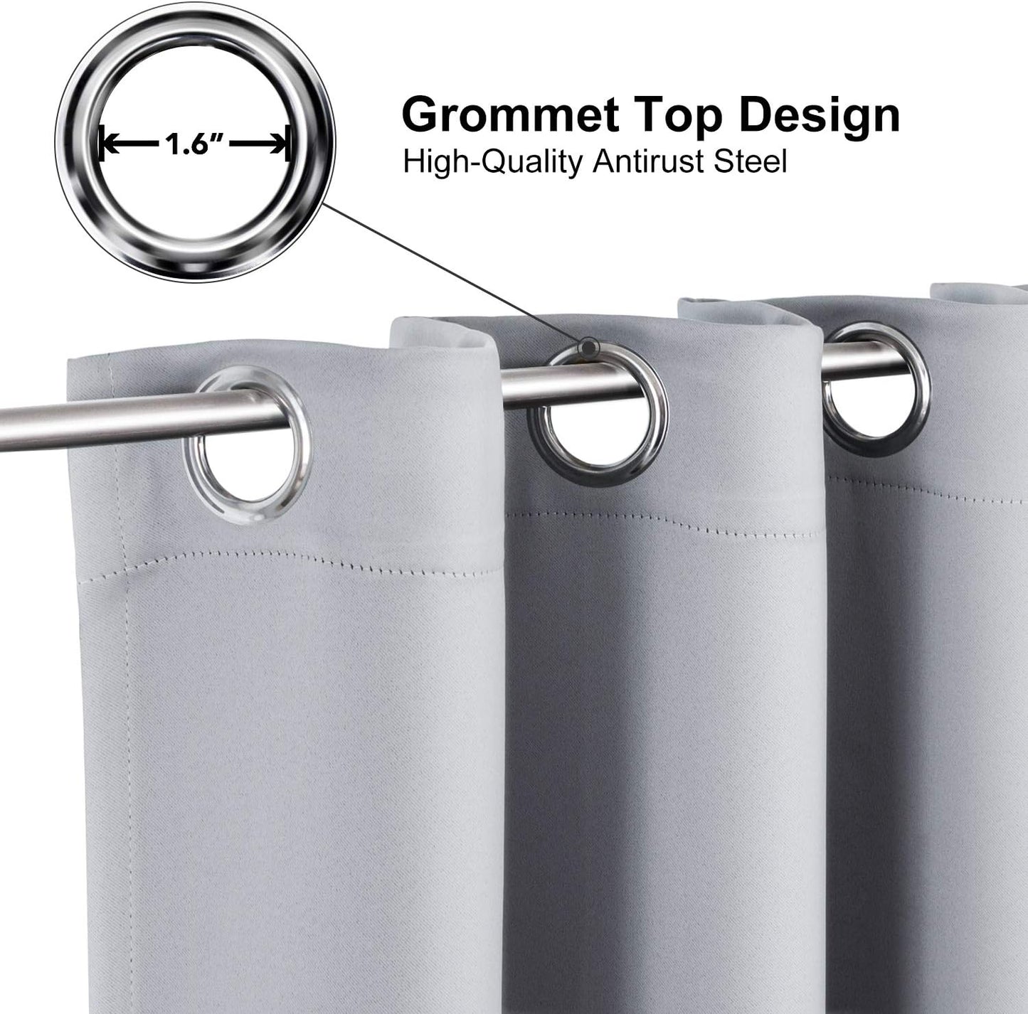 ChrisDowa Grommet Blackout Curtains for Bedroom and Living Room - 2 Panels Set Thermal Insulated Room Darkening Curtains (Light Grey, 42W x 84L)