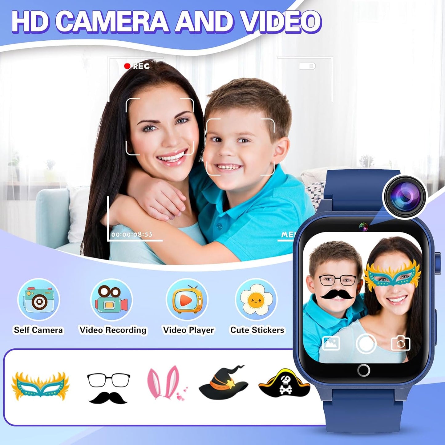 Vakzovy Smart Watch for Kids with 26 Puzzle Games HD Camera MP3 Player Audiobook Video Pedometer Habit Tracking Learn Card Flashlight Kids Smart Watch Boys Gift for 5-12 Year Old Boys Toys
