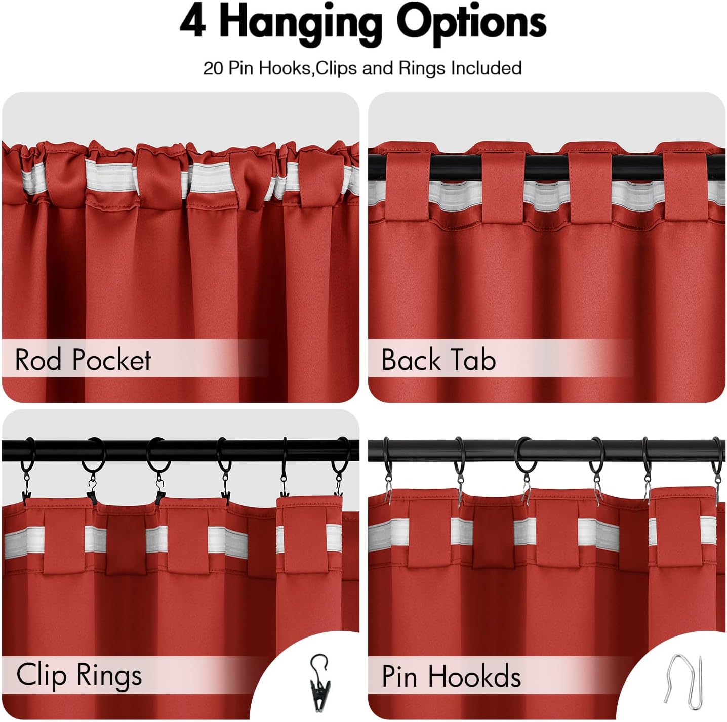 ANRODUO Back Tab Blackout Curtains for Bedroom Living Room, Rod Pocket Pinch Pleated Thermal Insulated Room Darkening Curtains 90 Inches Long 2 Panels, Burnt Orange, 42 x 90 Inch