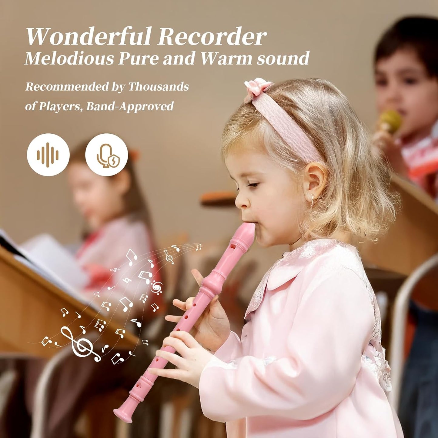 Soprano Recorder Instrument for Kids Beginners Student German Fingering C Key Recorder Instrument 3 Piece with Cleaning Rod and Bag Fingering Chart (Bright pink)