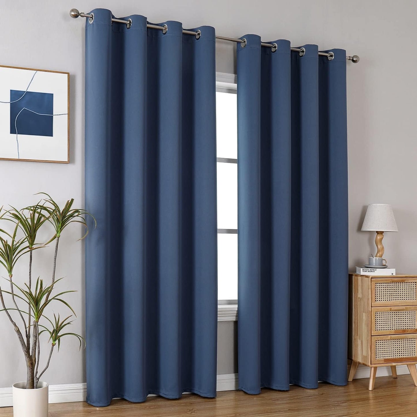 ChrisDowa Grommet Blackout Curtains for Bedroom and Living Room - 2 Panels Set Thermal Insulated Room Darkening Curtains (Stone Blue, 52W x 72L)