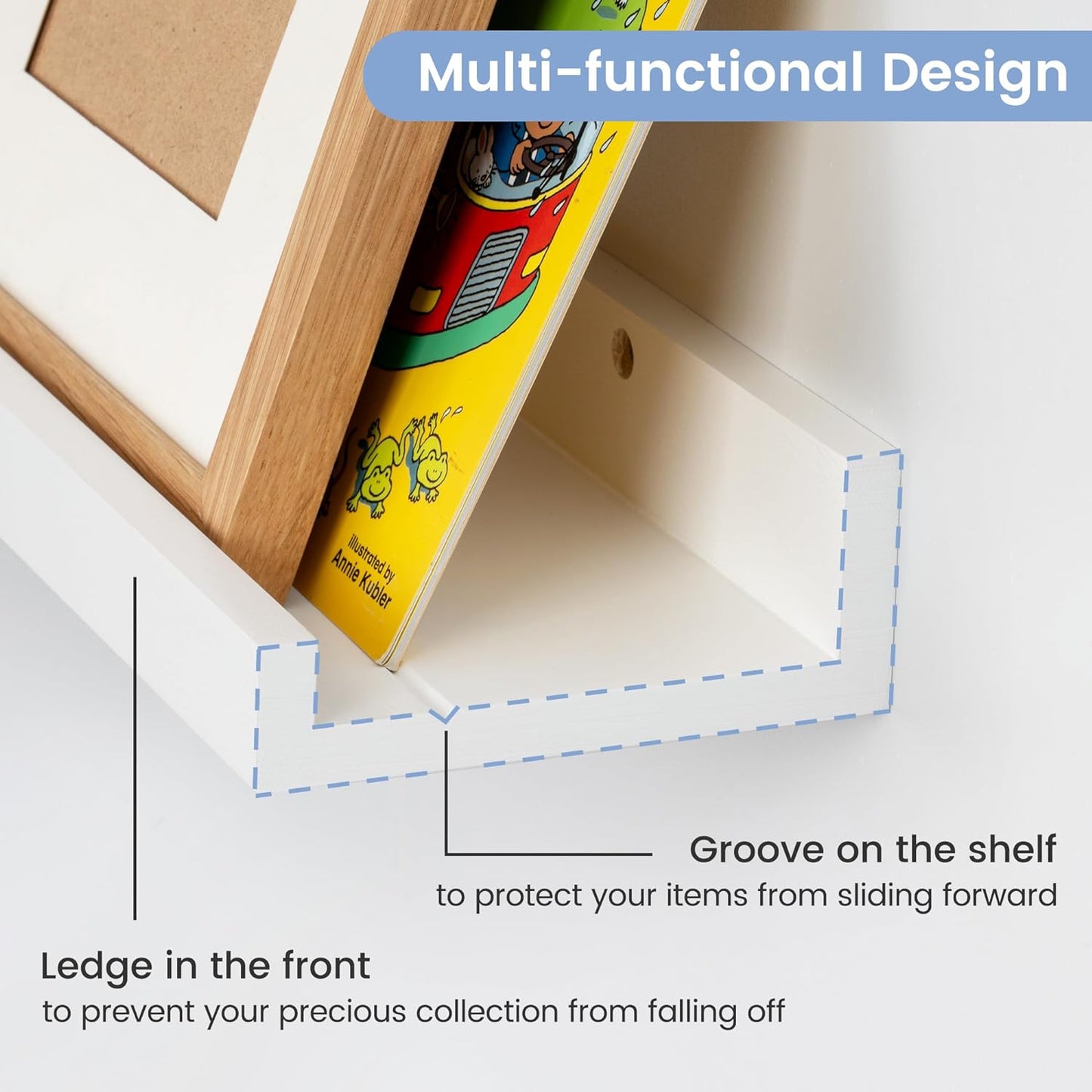 Picture Ledge Shelf for Wall, 24 inch Solid Pine Wood Nursery Book Shelves 2 Packs, Floating Ledge Shelves for Kids' Room Bedroom Bathroom Living Room Photo Frames Office Nursey Wall Decor, White