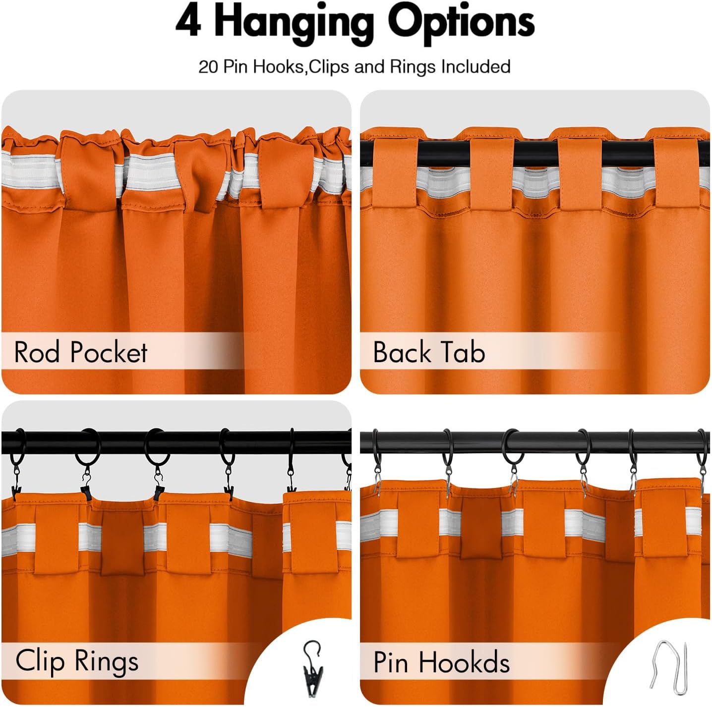 ANRODUO Back Tab Blackout Curtains for Bedroom Living Room, Rod Pocket Pinch Pleated Thermal Insulated Room Darkening Curtains 54 Inches Long 2 Panels, Orange, 42 x 54 Inch