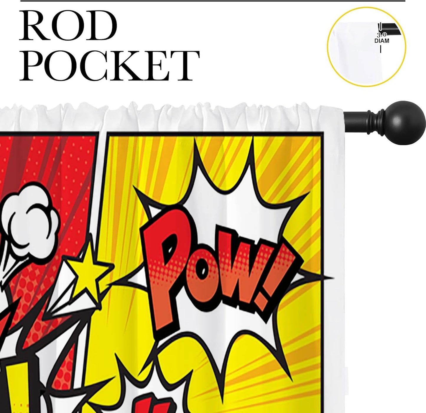 Superhero City Wars Explosion Rod Pocket Blackout Curtains for Boy Girl Bedroom, Colorful Comics Ar Thermal Insulated Home Window Drapes for Living Room Darkening, 42x45 inch