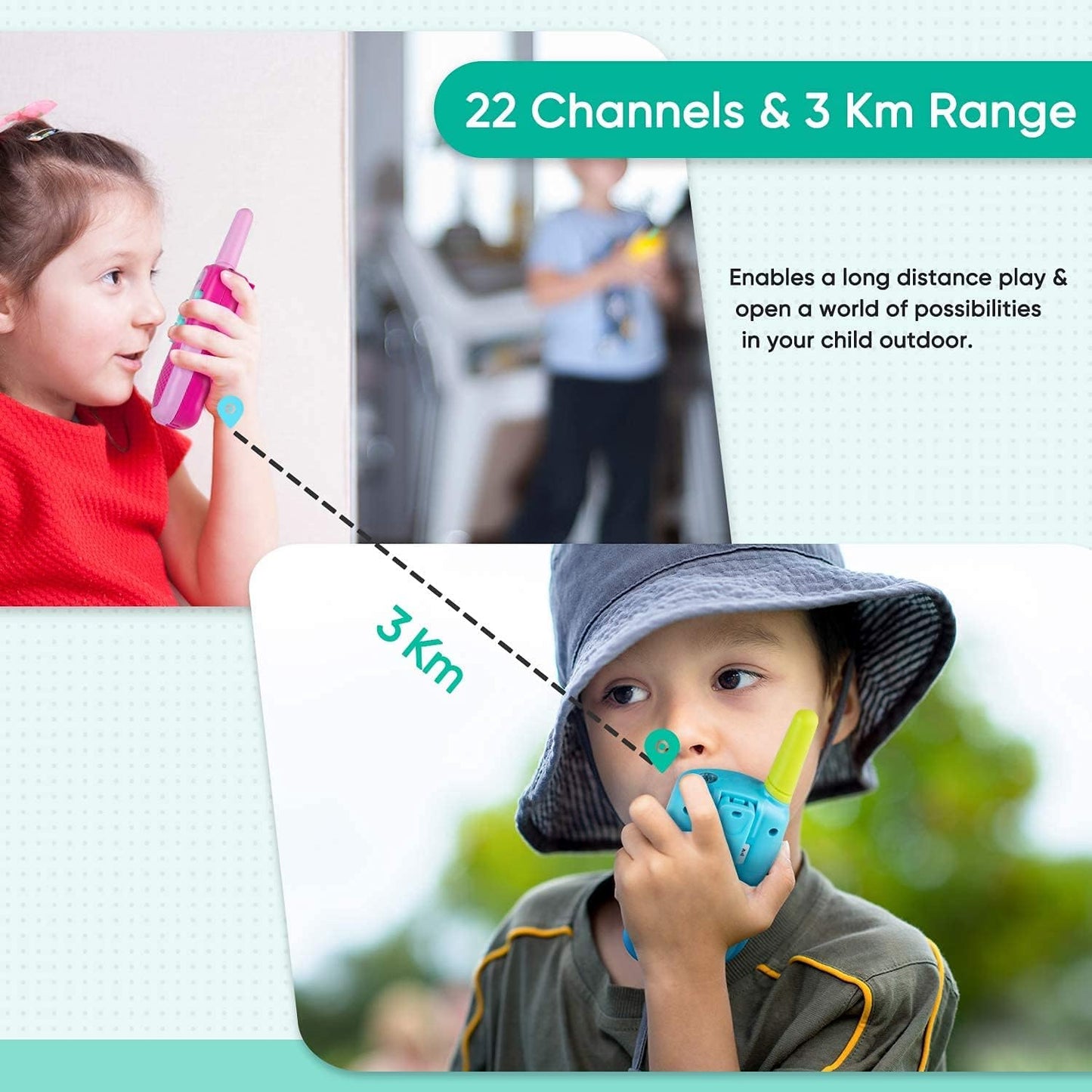 Obuby Toys for 3-12 Year Old Boys Walkie Talkies for Kids 22 Channels 2 Way Radio Gifts Toys with Backlit LCD Flashlight 3 KMs Range Gift Toys for Age 3 up Boy and Girls to Outside , Hiking, Camping