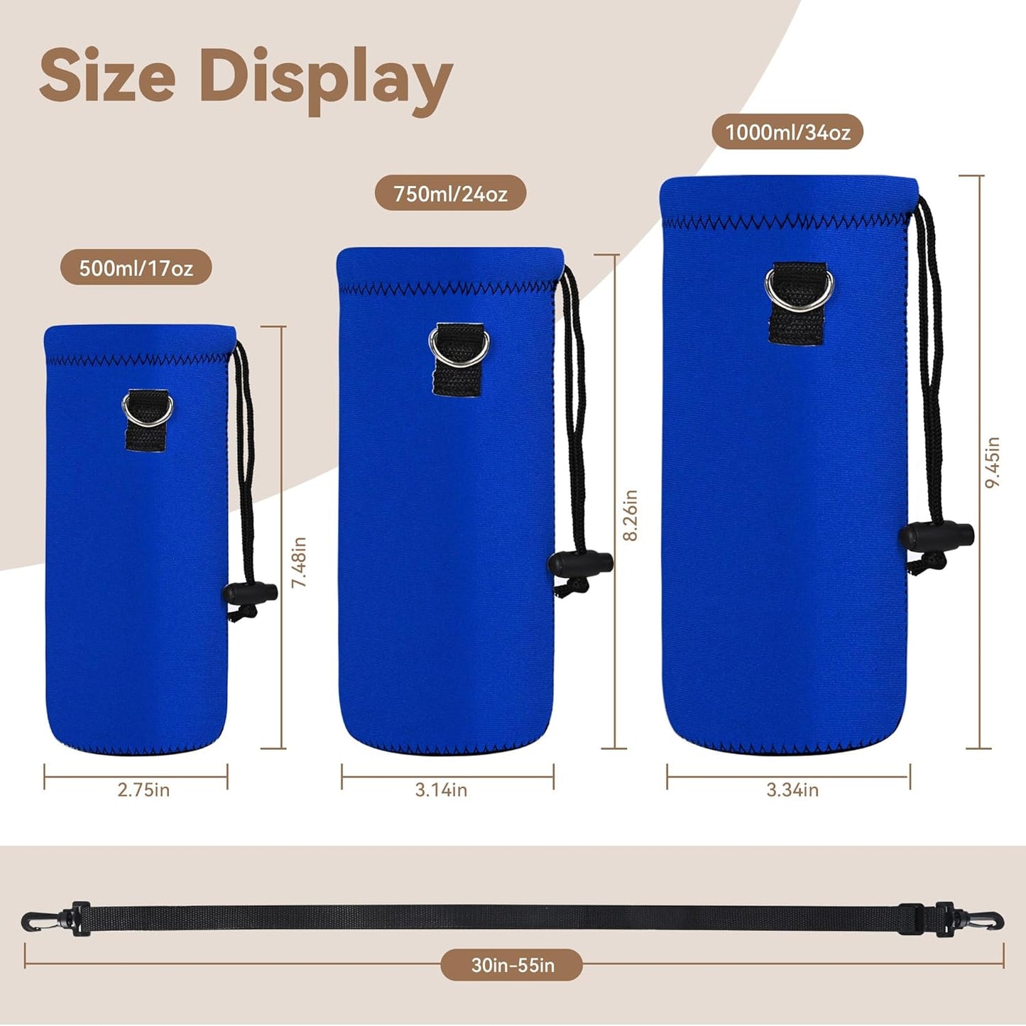 AUPET Water Bottle Bag Carrier,24oz/32oz Insulated Neoprene bottle Sling Holder Case Pouch Cover for 1000ML/750ML Bottles with Shoulder Strap for walking