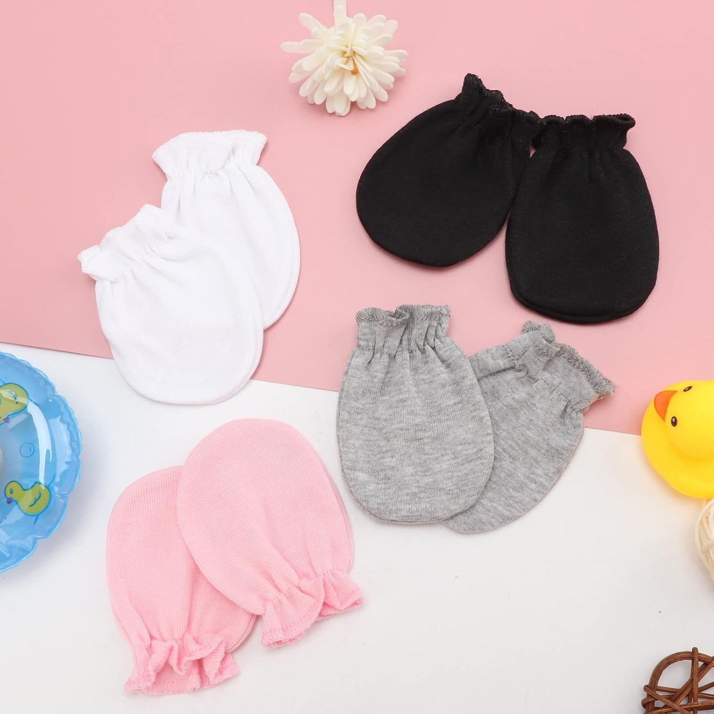 BQUBO Newborn Infant Toddler Mittens No Scratch Cotton Elastic Wrist Gloves Hypoallergenic for 0-6 Months Baby Boys Girls