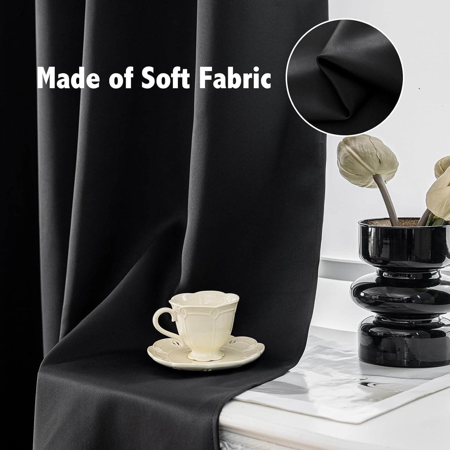 Anytime 100% Blackout Curtain Set, Thermal Insulated & Energy Efficiency Window Draperies for Guest Room, Full Shading Panels for Shift Worker and Light Sleepers（Black, 2 Panels, 52W x 72L）