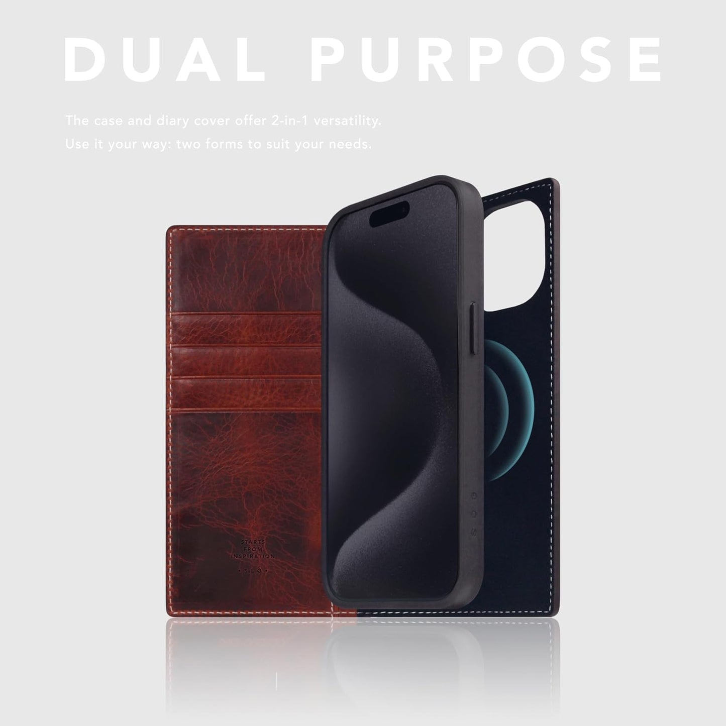 D7 Italian Wax Leather Wallet Case for iPhone 15 - [2-in-1] Handcrafted Detachable Diary Style with Magnetic MagSafe Back Cover, Gift Box Included (Brown)