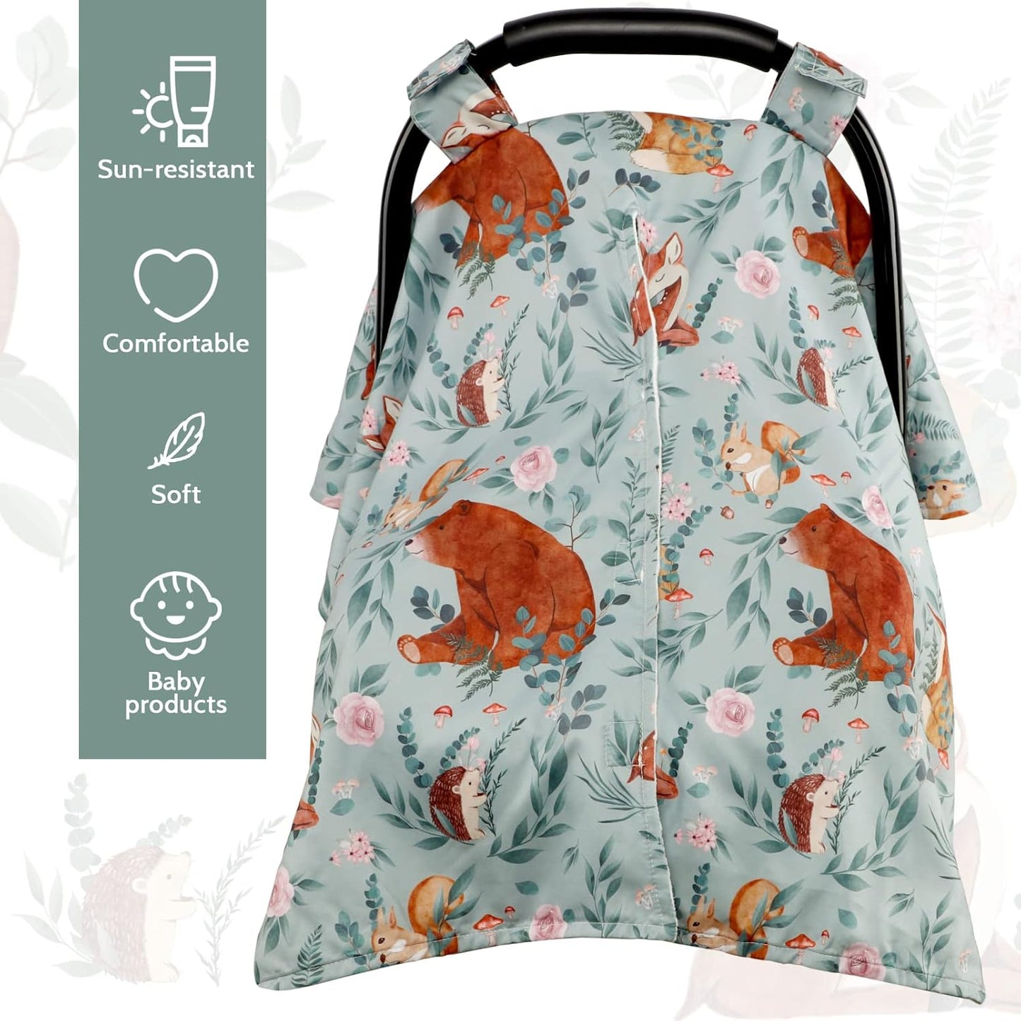 TANOFAR Car Seat Cover Baby, Carseat Covers Baby Boy Girl, Peekaboo Opening Infant Car Seat Cover for Winter, Warm & Cozy, Woodland Animals