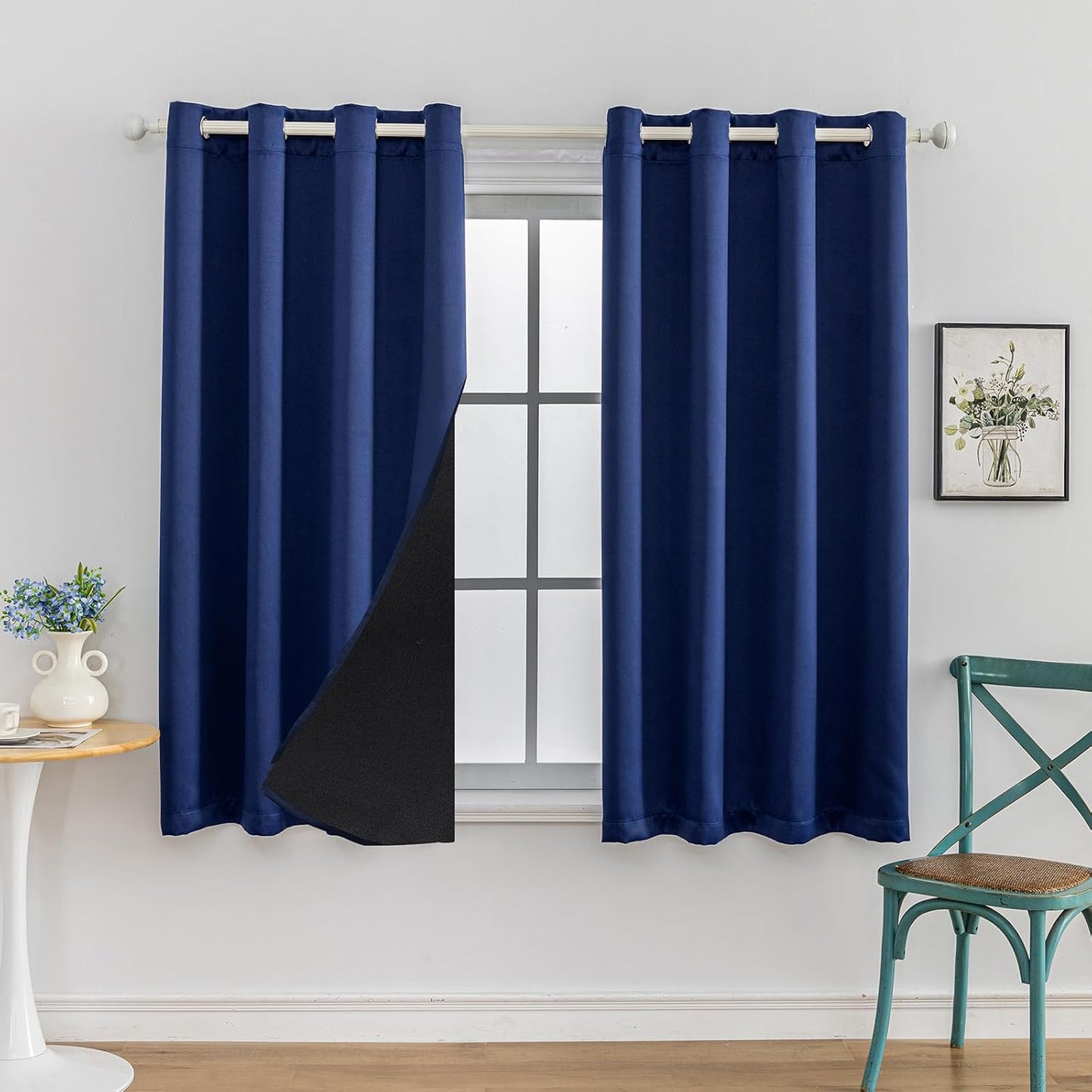 Anytime 100% Blackout Curtain Set, Thermal Insulated & Energy Efficiency Window Draperies for Guest Room, Full Shading Panels for Shift Worker and Light Sleepers（Navy Blue, 2 Panels, 52W x 63L）