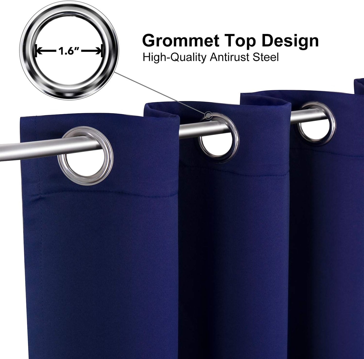 ChrisDowa Grommet Blackout Curtains for Bedroom and Living Room - 2 Panels Set Thermal Insulated Room Darkening Curtains (Navy Blue, 38W x 45L)