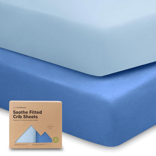 KeaBabies 2-Pack Organic Crib Sheets for Boys, Girls - 52x28 Fitted Crib Mattress Sheet Neutral, Breathable Jersey Cotton Cover for Baby Bed, Toddler Mattress, Soft & Cute Prints (Cornflower)