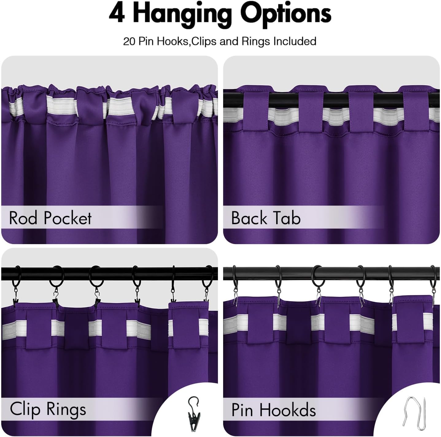 ANRODUO Back Tab Blackout Curtains for Bedroom Living Room, Rod Pocket Pinch Pleated Thermal Insulated Room Darkening Curtains 90 Inches Long 2 Panels, Purple, 42 x 90 Inch