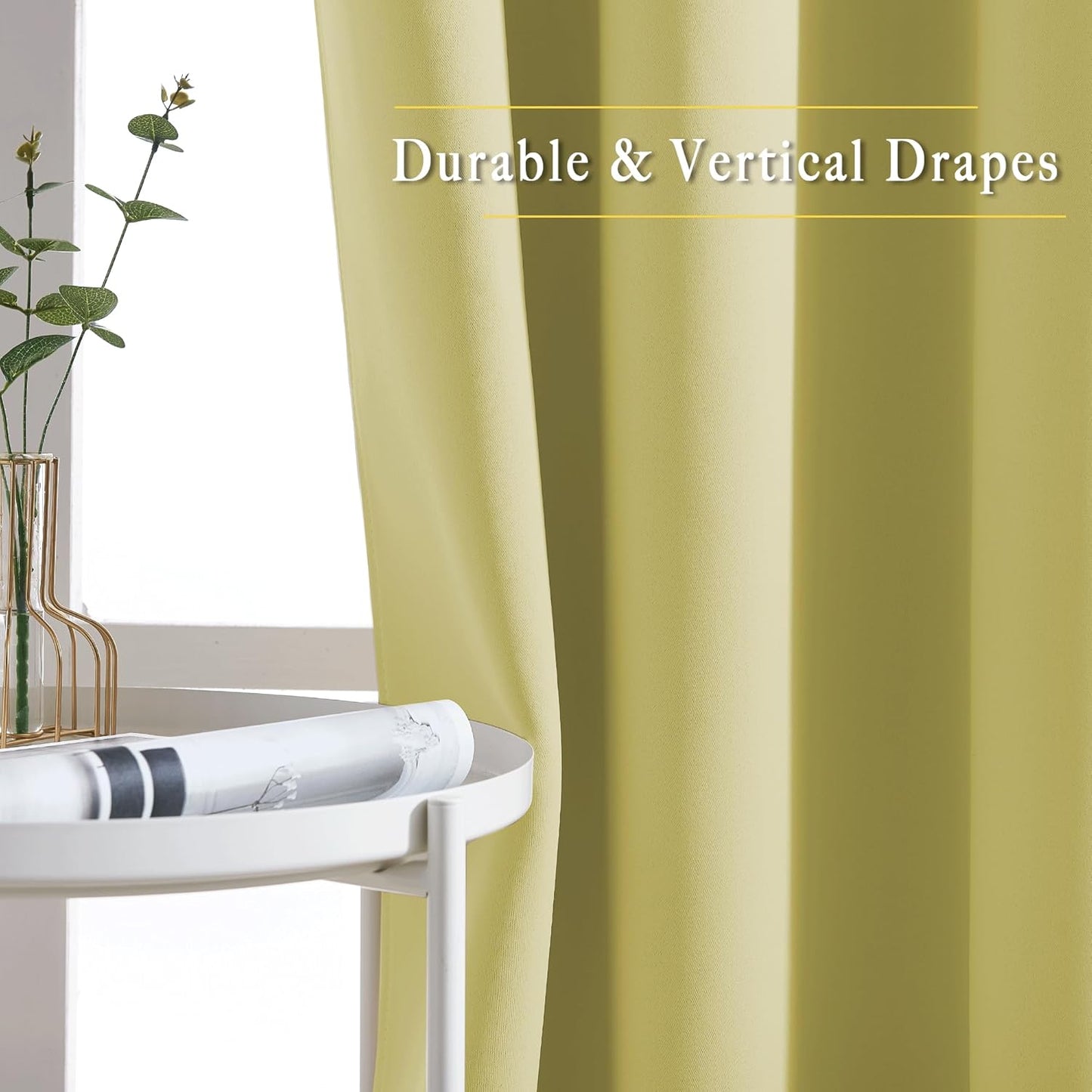 NICETOWN Room Darkening Curtains and Drapes for Kitchen - Thermal Insulated Solid Grommet Top Room Darkening Panels/Draperies for Kid's Room (Paler Yellow, 1 Pair, 66 x 54 Inch)