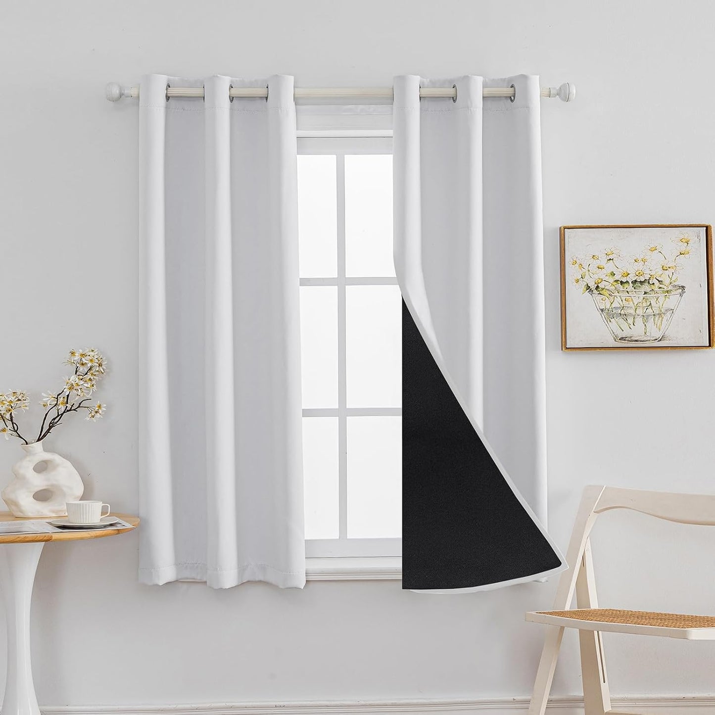 Anytime 100% Blackout Curtain Set, Thermal Insulated & Energy Efficiency Window Draperies for Guest Room, Full Shading Panels for Shift Worker and Light Sleepers（Greyish White, 2 Panels, 42W x 63L）