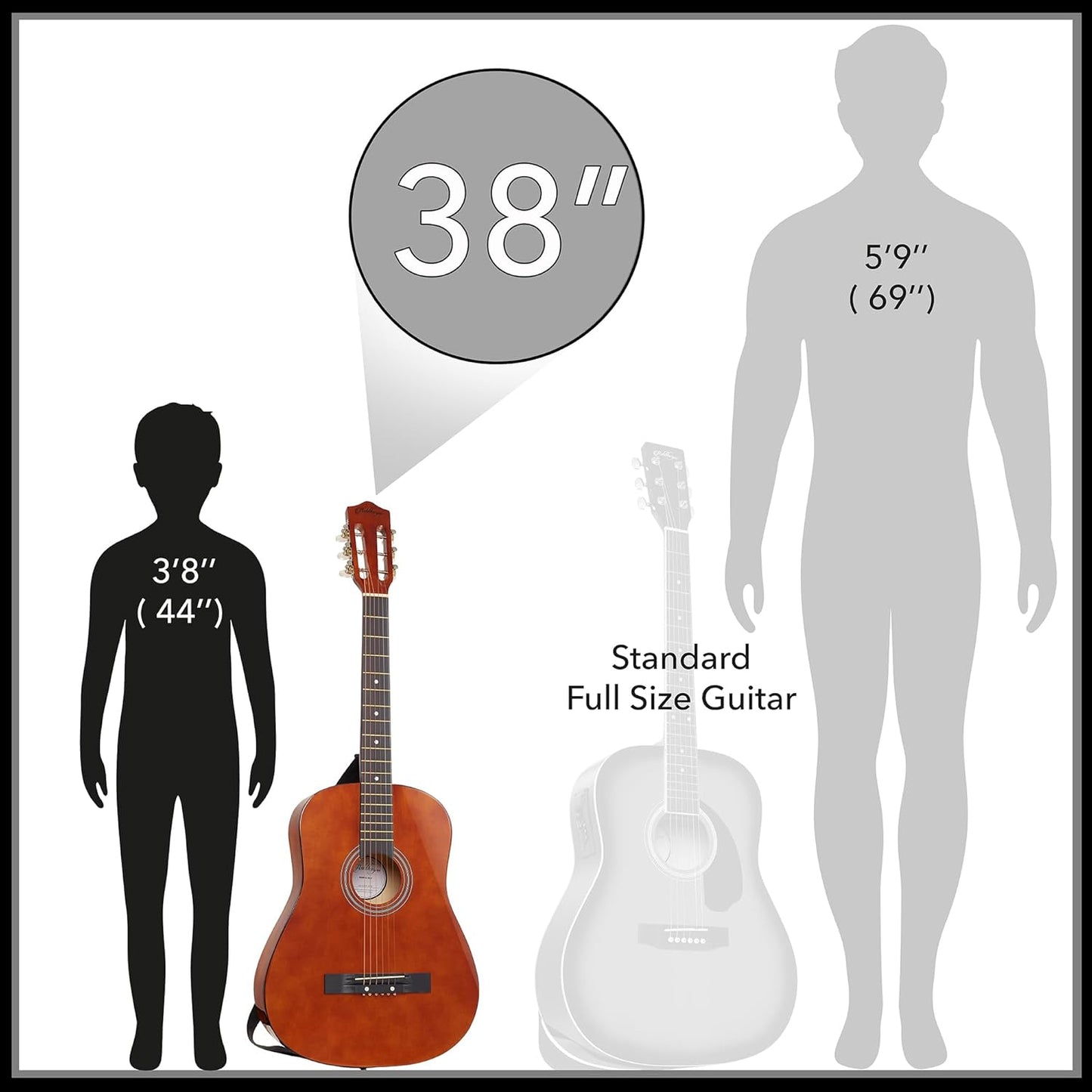 Ashthorpe 38-inch Beginner Acoustic Guitar Package (Brown), Basic Starter Kit w/Gig Bag, Strings, Strap, Tuner, Pitch Pipe, Picks