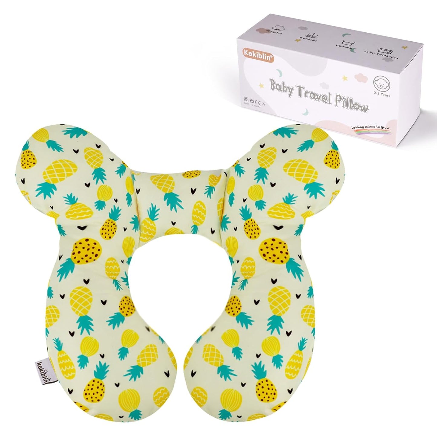 KAKIBLIN Baby Travel Pillow, Upgraded Baby Neck Pillows for Car Seat Toddler Head and Neck Support Pillow,Support Pillows for Car Seat, Pushchair,Travel (Pineapple)