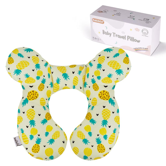KAKIBLIN Baby Travel Pillow, Upgraded Baby Neck Pillows for Car Seat Toddler Head and Neck Support Pillow,Support Pillows for Car Seat, Pushchair,Travel (Pineapple)