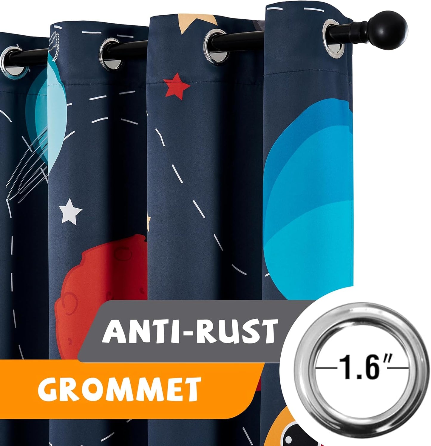 Kids Space Themed Blackout Curtains - 2 Panels, Each W42×L72, 100% Blackout, Perfect for Bedroom and Nursery, Energy Saving with Vibrant Cosmos Patterns