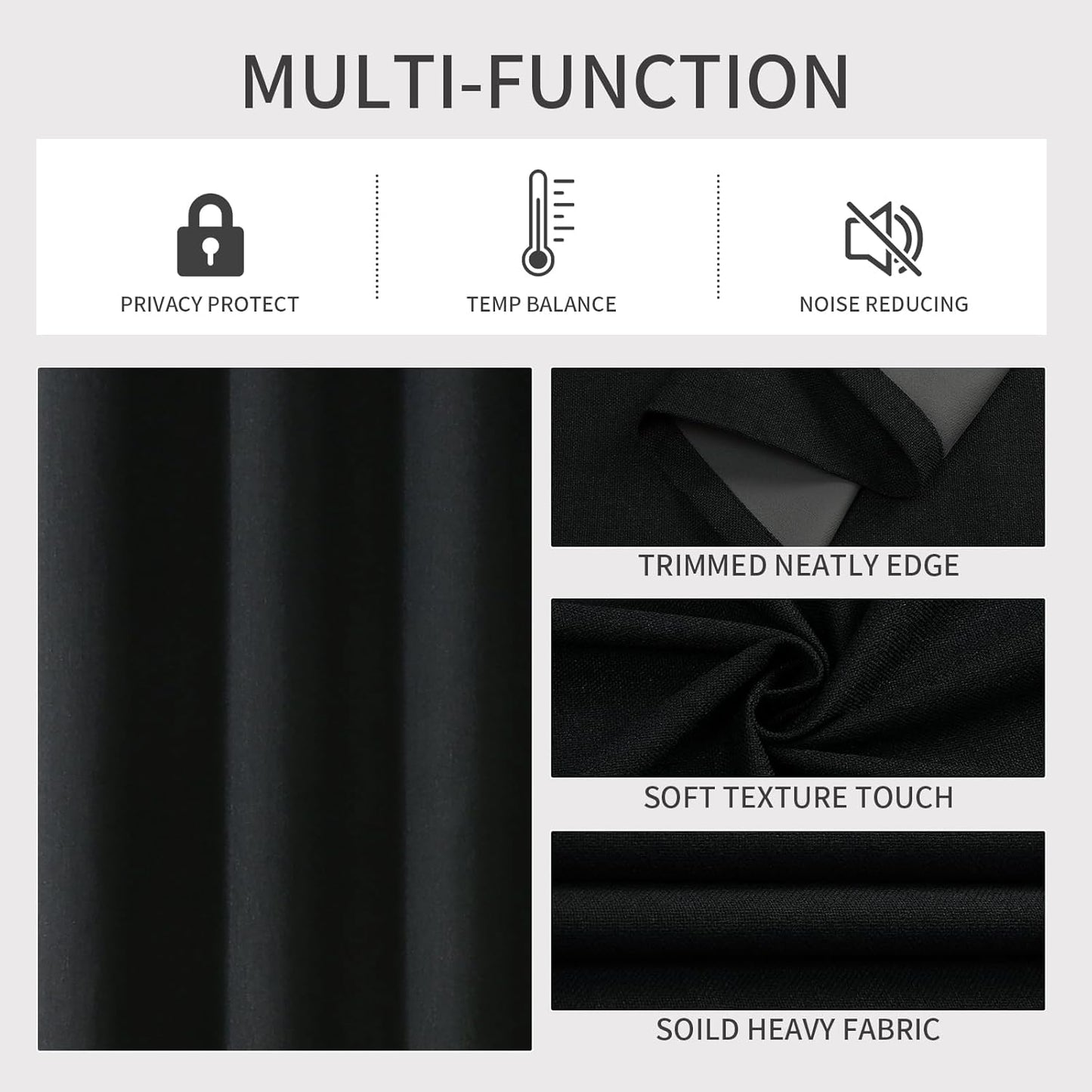 Joydeco Blackout Curtains 120 Inches Long 2 Panels Burg, Room Darkening Curtains for Bedroom, 100% Black Out Textured Thermal Drapes Privacy Protection 2 Panels Set(W52 x L120 Inch, Black)