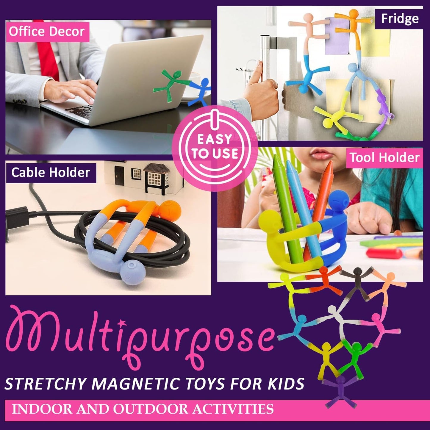 MAGMEN Enhanced Grip Magnetic Fidget Figures for Kids 3-8 & Toddlers | 10-Piece Opaque Colors Multipurpose Magnets Set for Travel, Road Trip, Office & Stocking Stuffer Gifts.