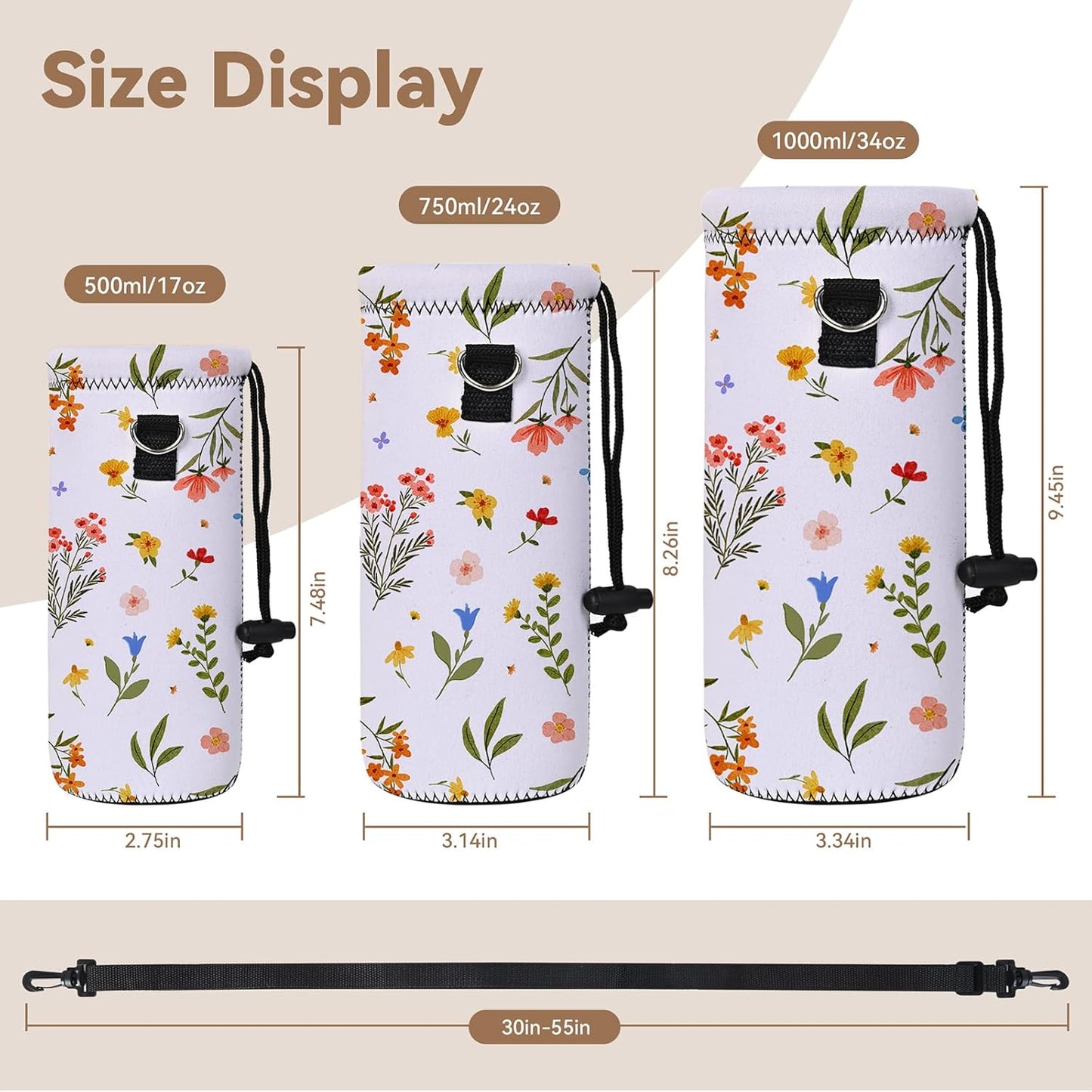 AUPET Water Bottle Sling Bag Carrier Crossbody Sleeve,Insulated Neoprene Bottle Case Holder Pouch Cover 500ML/17oz with Shoulder Strap for Walking Women Men