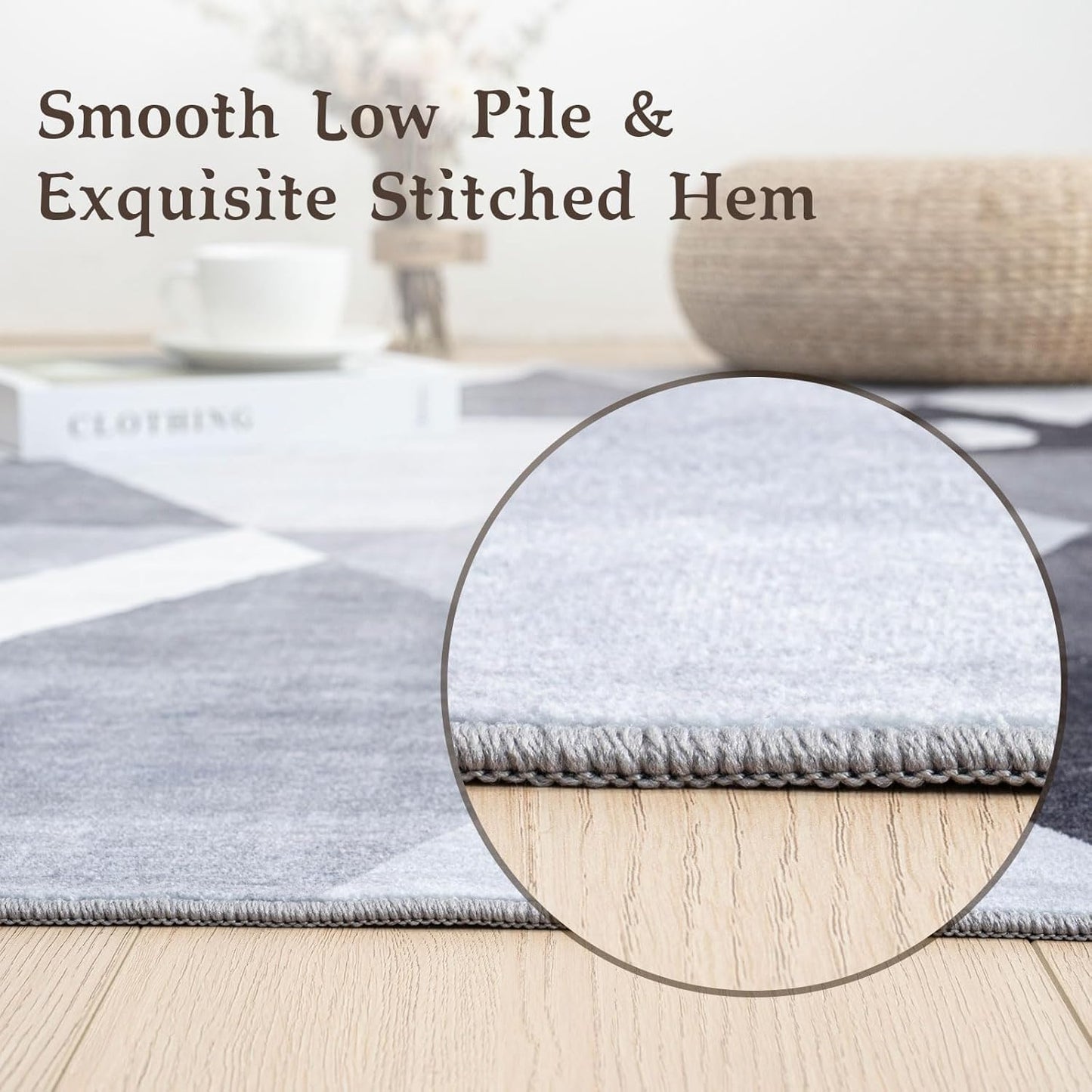 HOMFINE Washable Modern Area Rug - Geometric Style 6x9 Rugs for Living Room, Bedroom, Machine Washable Rug Soft Non Slip Non Shedding Area Rug - Grey, 6'x9'